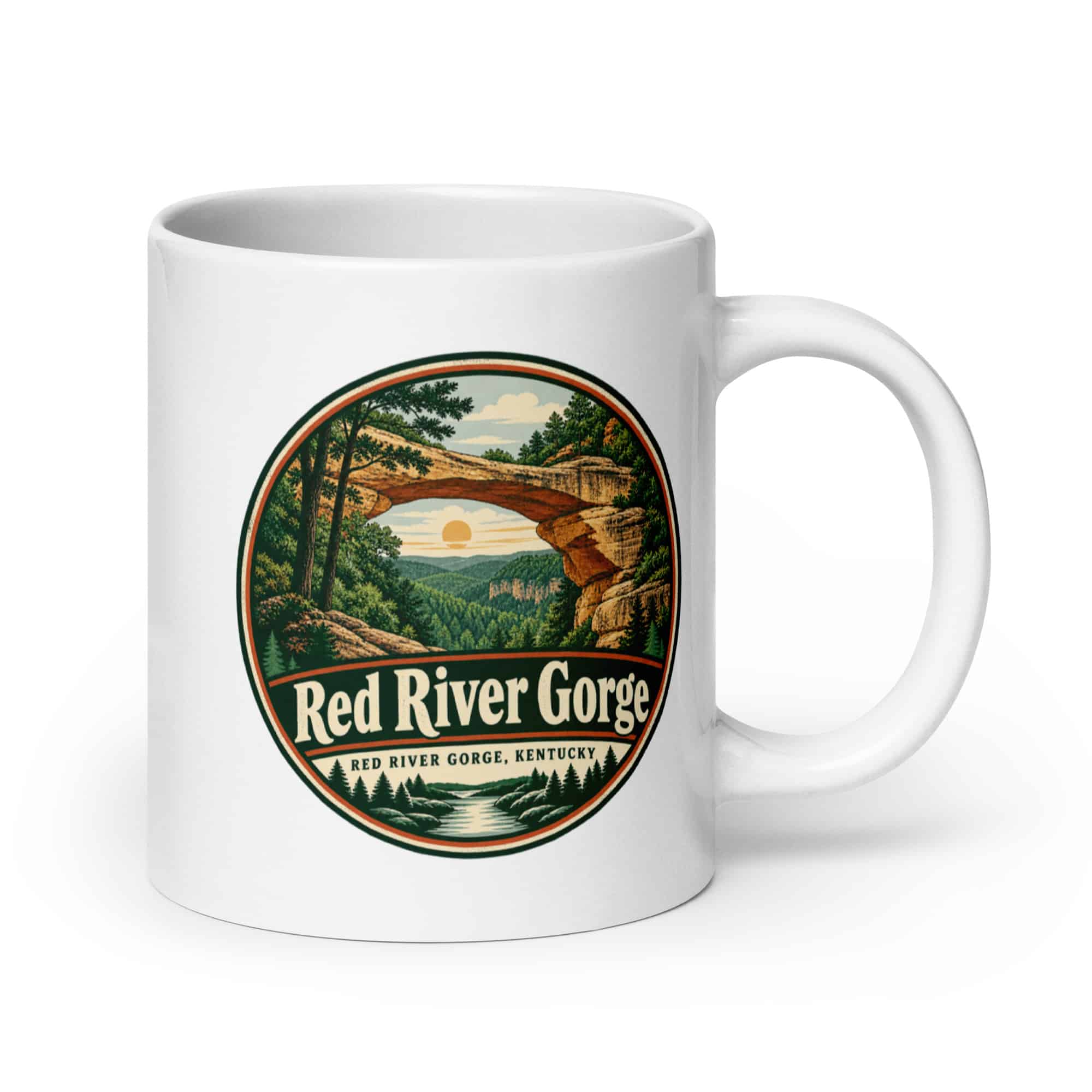 Red River Gorge White Ceramic Coffee Mug: Red River Gorge Destination Seal, Vintage Round Badge