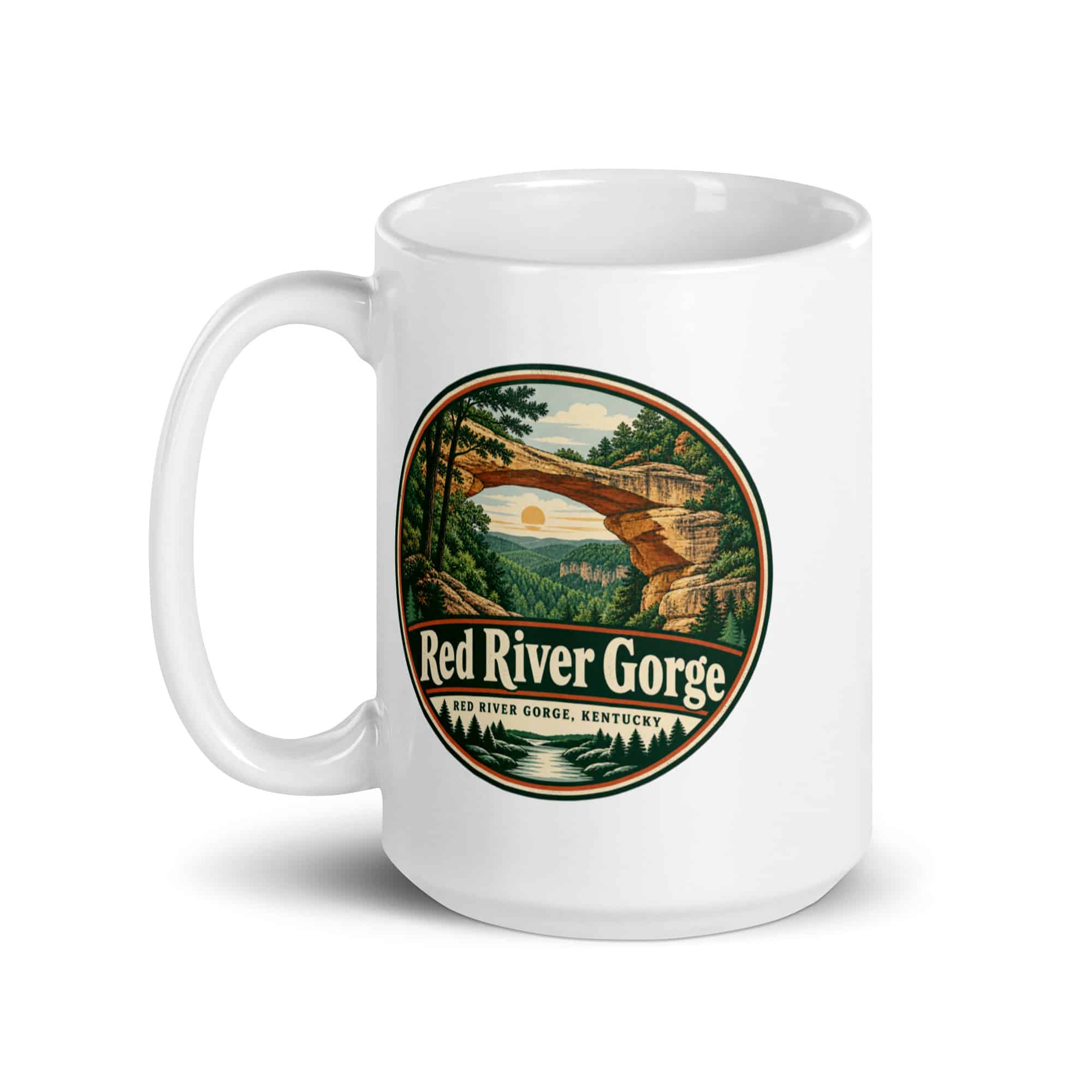 Red River Gorge White Ceramic Coffee Mug: Red River Gorge Destination Seal, Vintage Round Badge