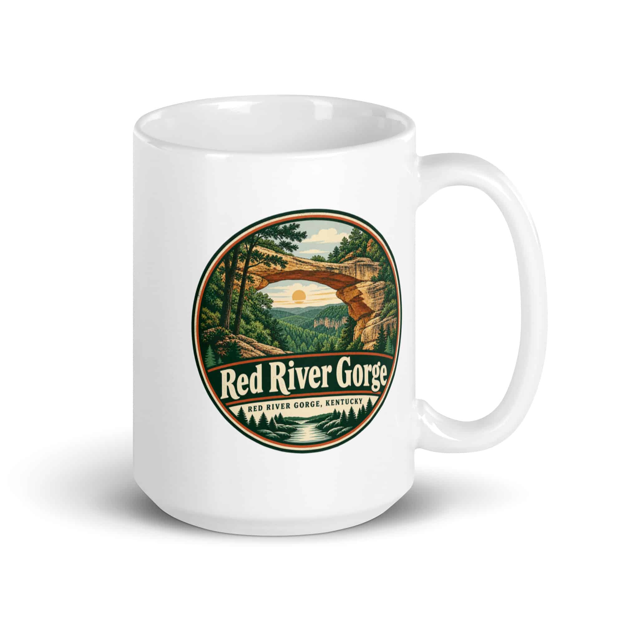 Red River Gorge White Ceramic Coffee Mug: Red River Gorge Destination Seal, Vintage Round Badge