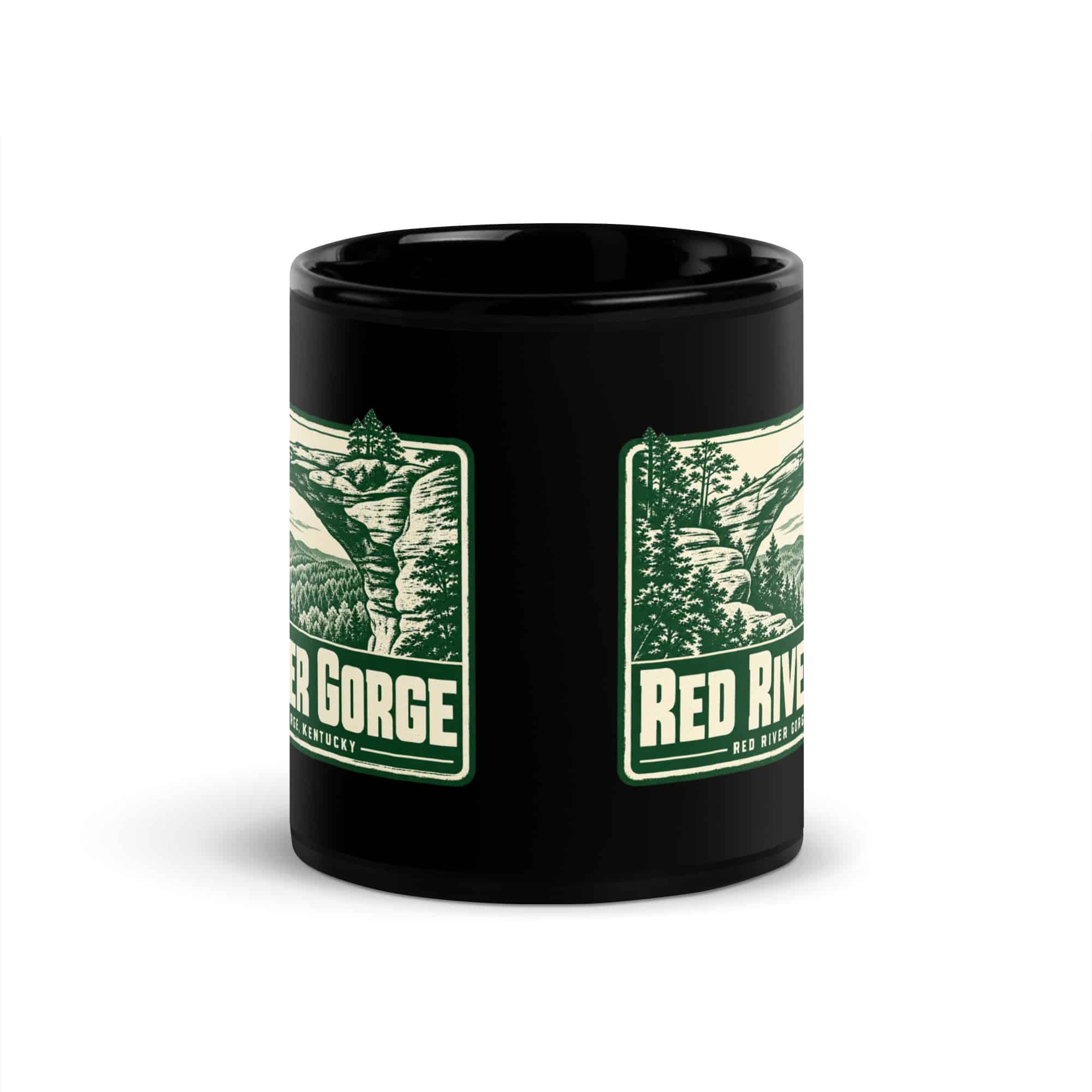 Red River Gorge Black Coffee Mug: Red River Gorge Destination Seal, Forest Ink Stamp