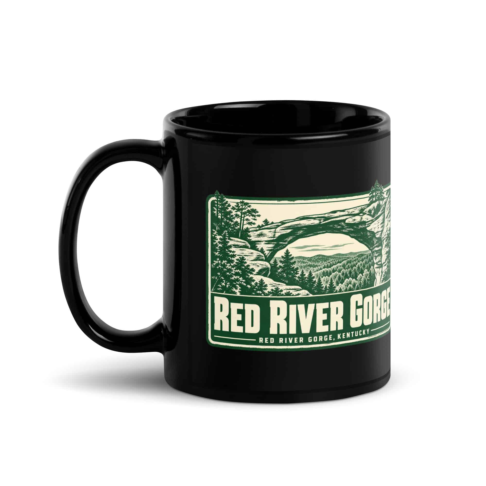 Red River Gorge Black Coffee Mug: Red River Gorge Destination Seal, Forest Ink Stamp