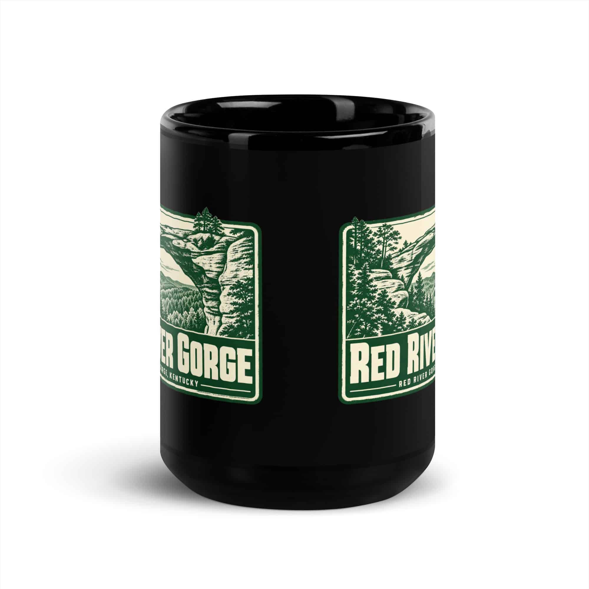 Red River Gorge Black Coffee Mug: Red River Gorge Destination Seal, Forest Ink Stamp