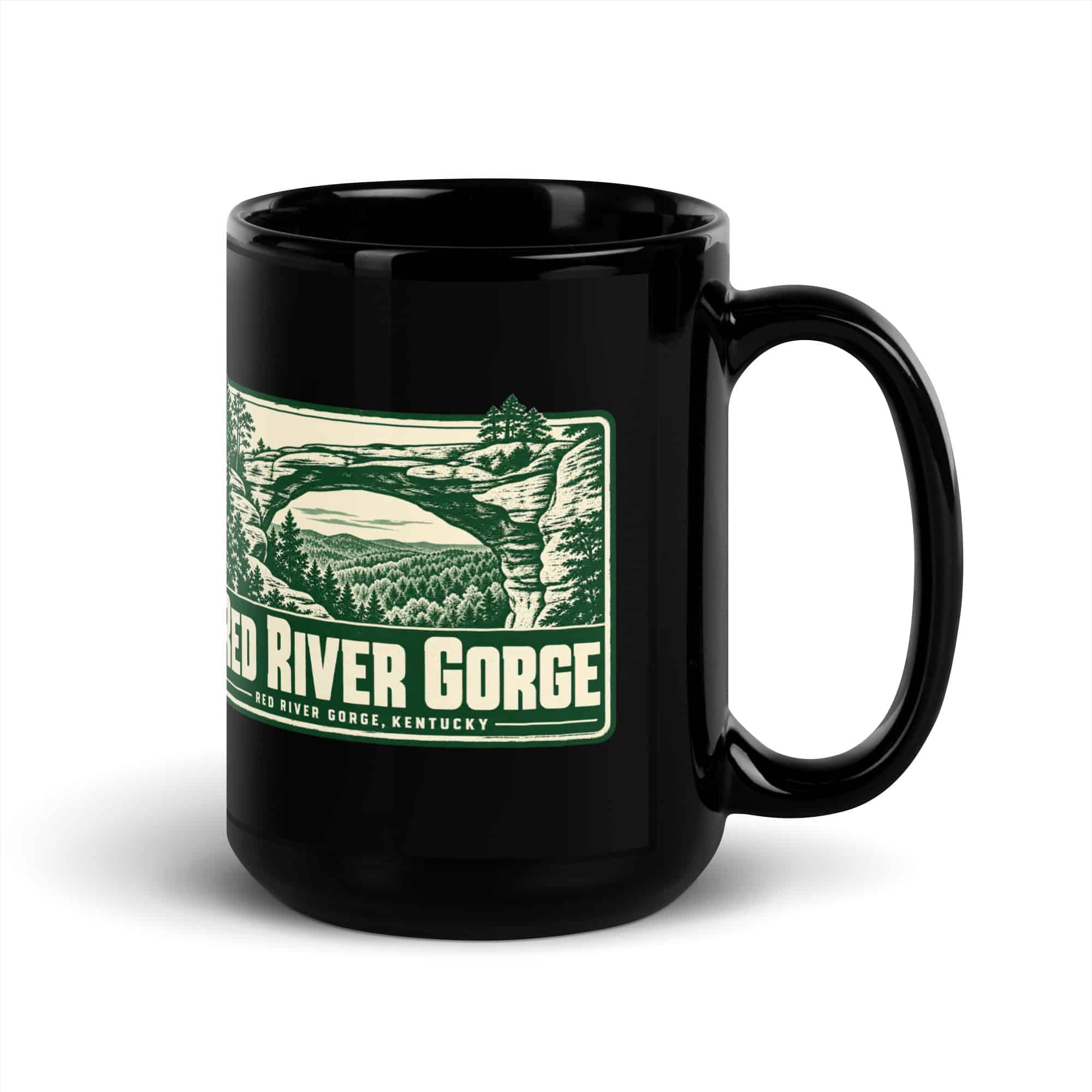 Red River Gorge Black Coffee Mug: Red River Gorge Destination Seal, Forest Ink Stamp