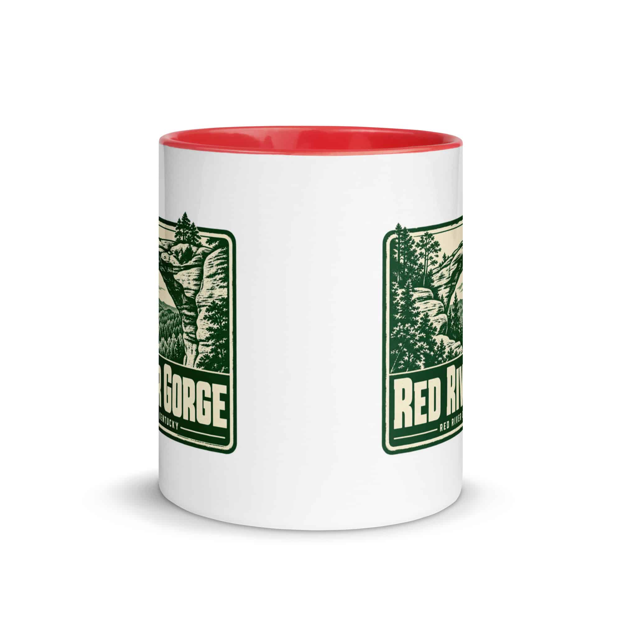 Red River Gorge Color Inside Coffee Mug: Red River Gorge Destination Seal, Forest Ink Stamp