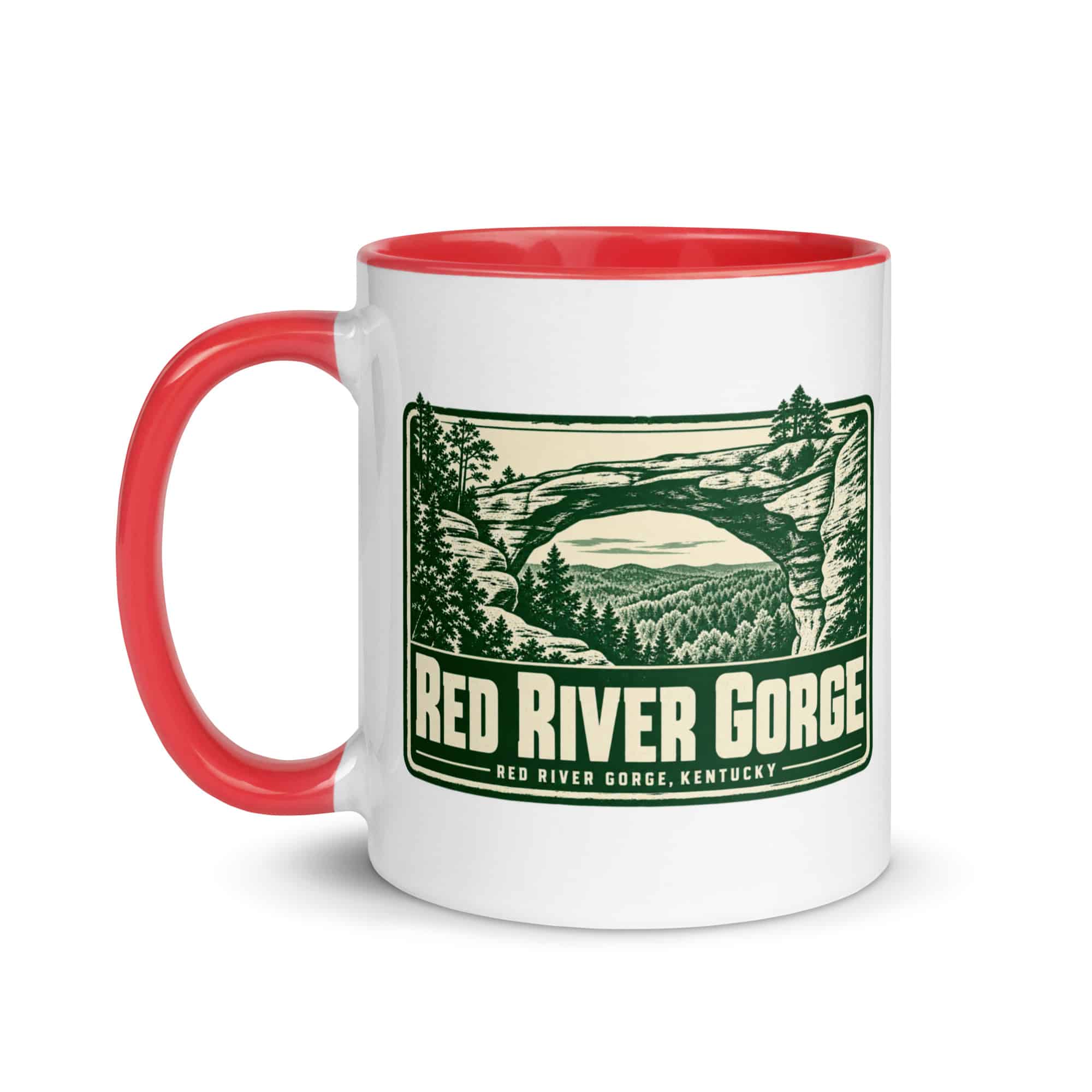 Red River Gorge Color Inside Coffee Mug: Red River Gorge Destination Seal, Forest Ink Stamp