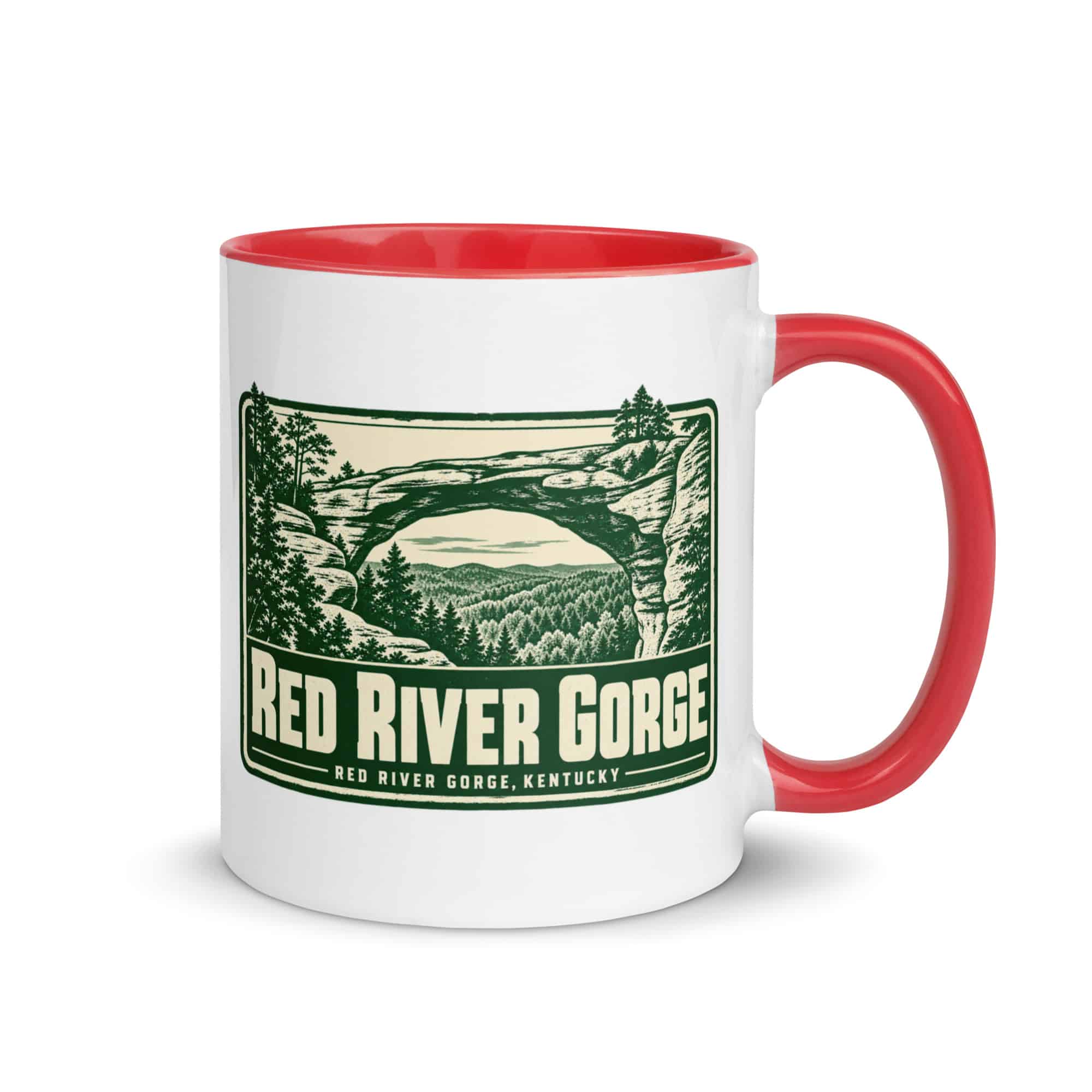 Red River Gorge Color Inside Coffee Mug: Red River Gorge Destination Seal, Forest Ink Stamp