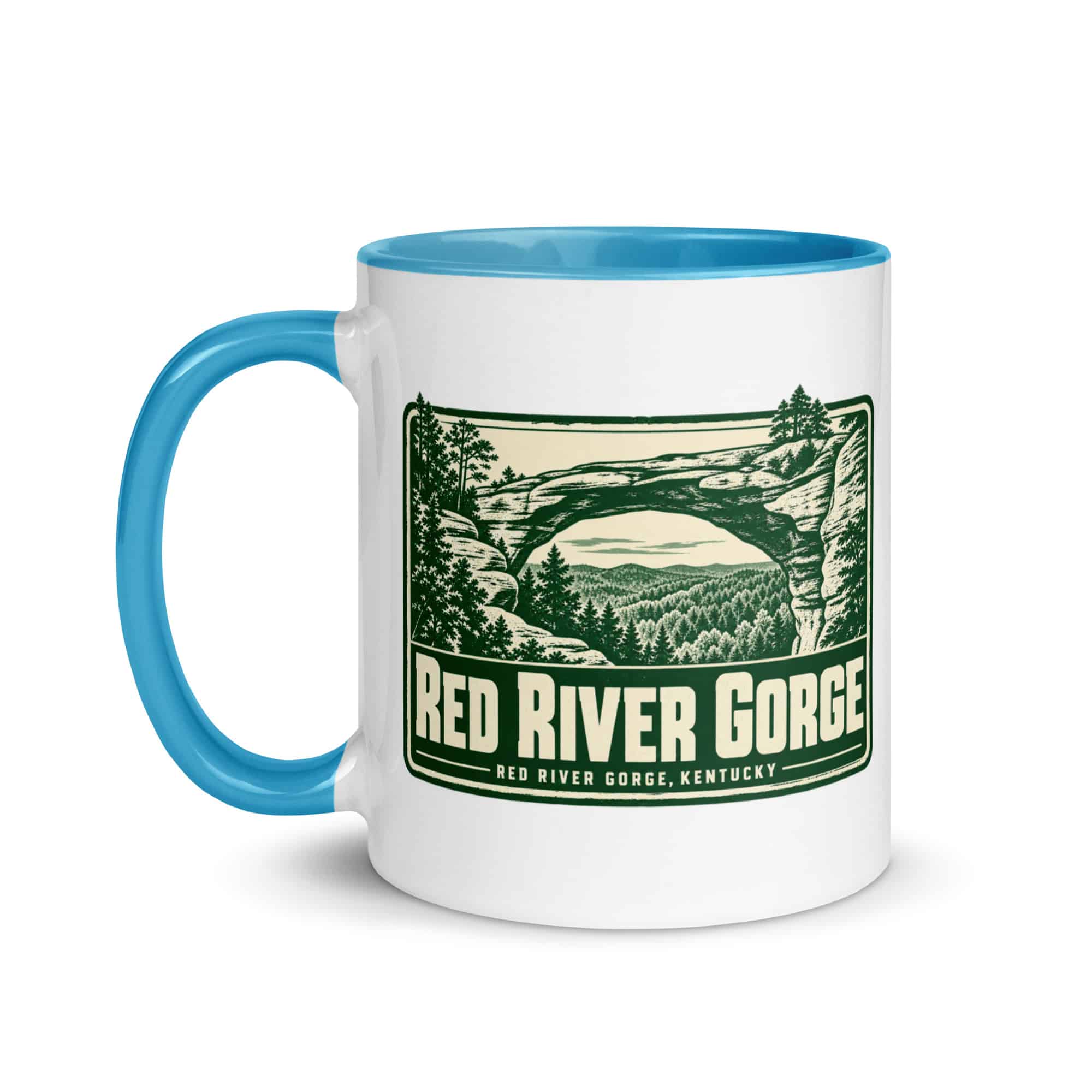 Red River Gorge Color Inside Coffee Mug: Red River Gorge Destination Seal, Forest Ink Stamp