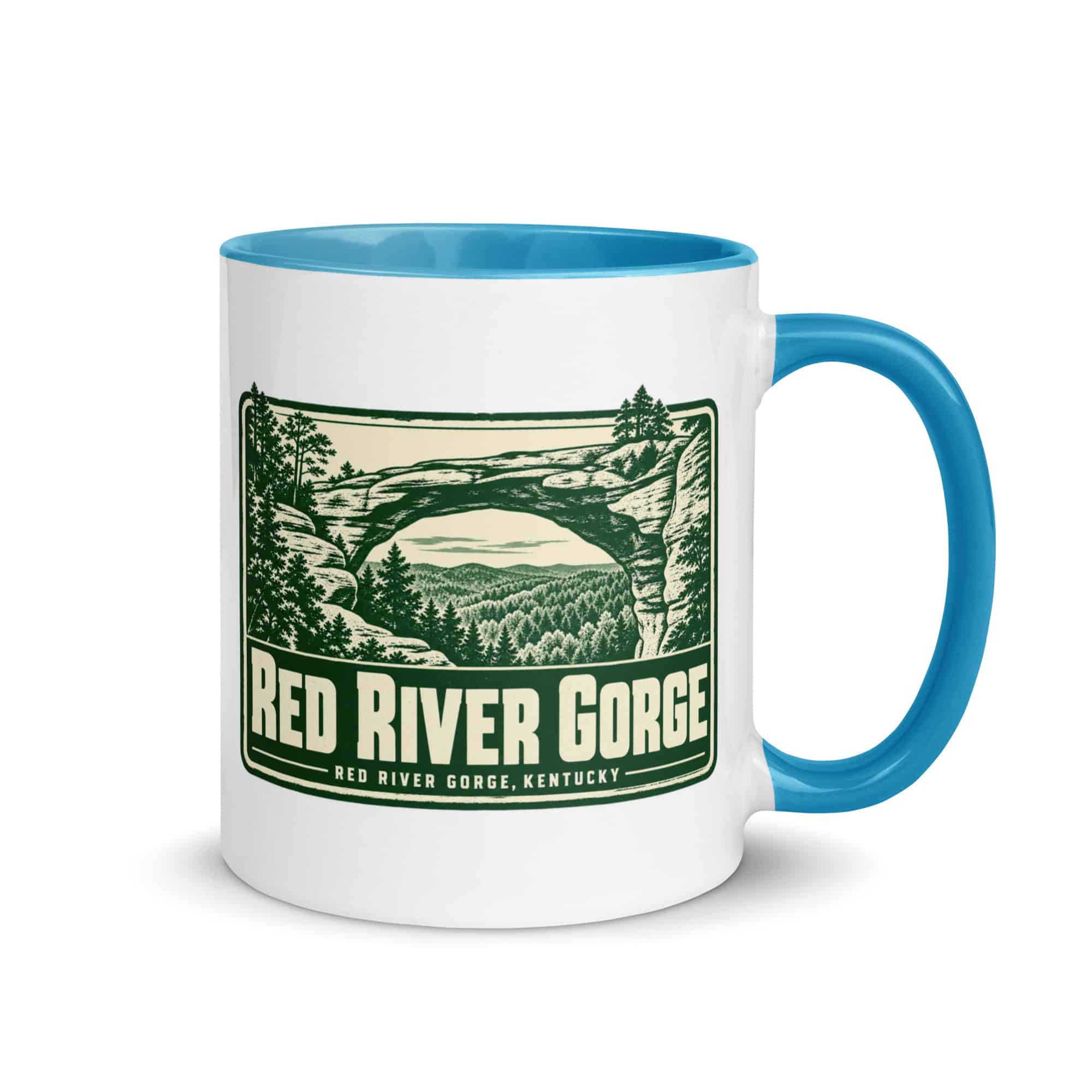 Red River Gorge Color Inside Coffee Mug: Red River Gorge Destination Seal, Forest Ink Stamp