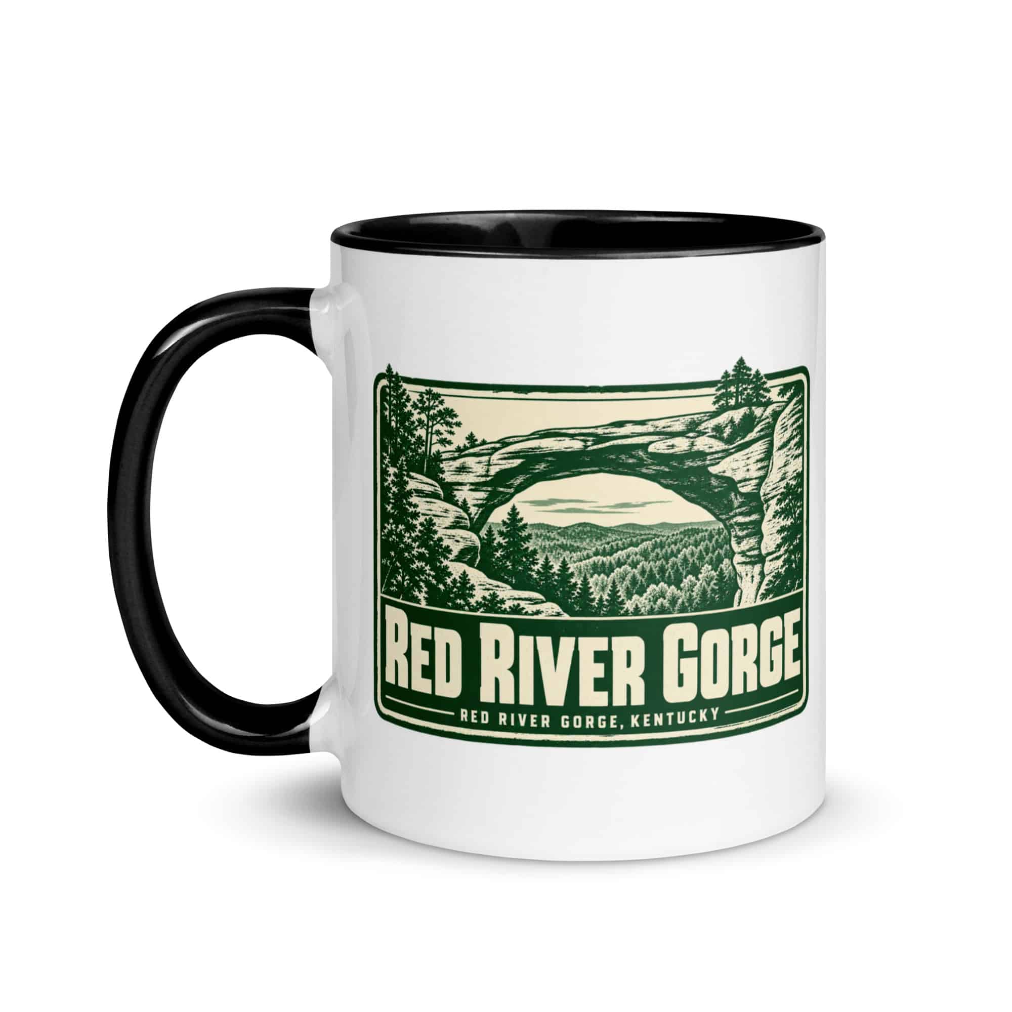 Red River Gorge Color Inside Coffee Mug: Red River Gorge Destination Seal, Forest Ink Stamp