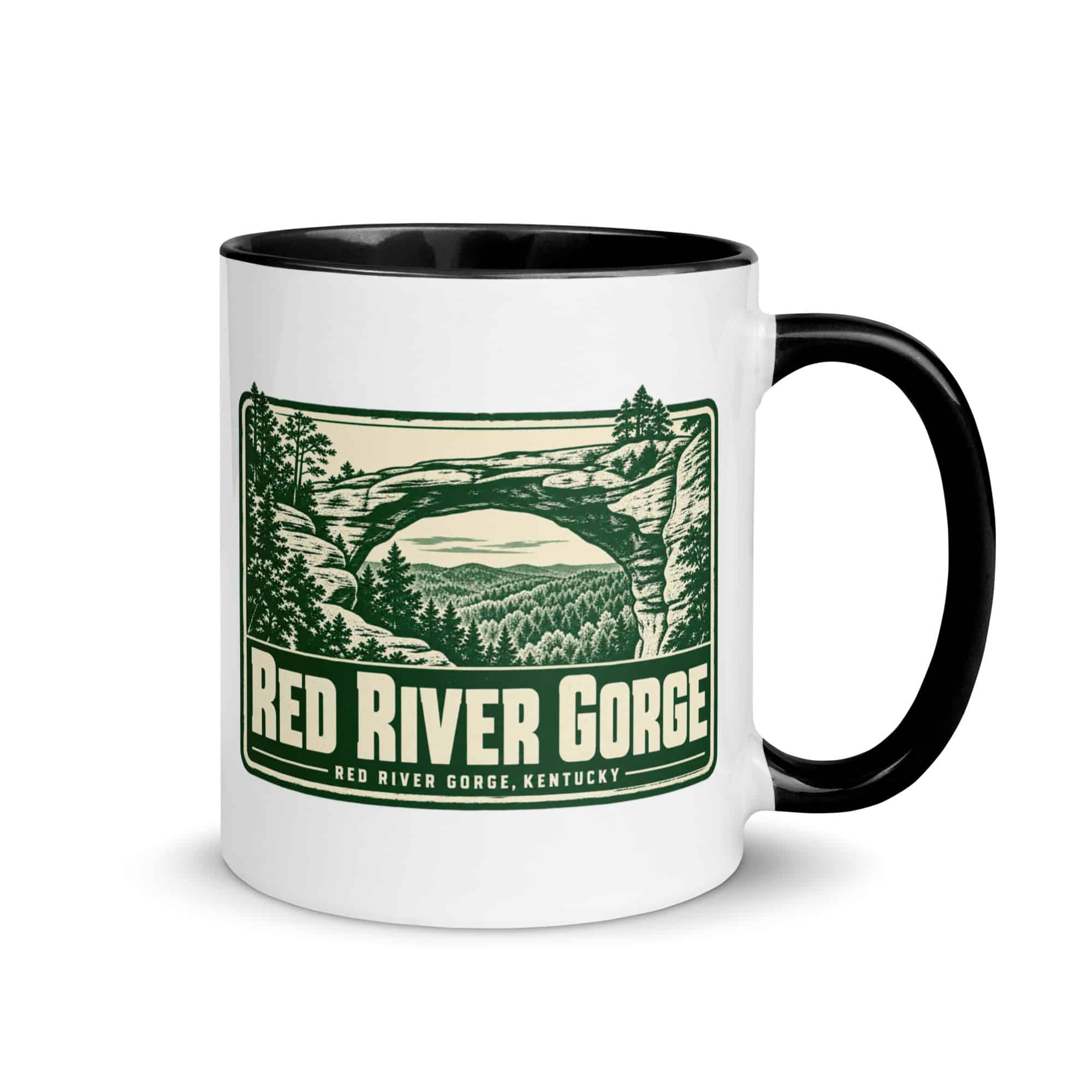 Red River Gorge Color Inside Coffee Mug: Red River Gorge Destination Seal, Forest Ink Stamp
