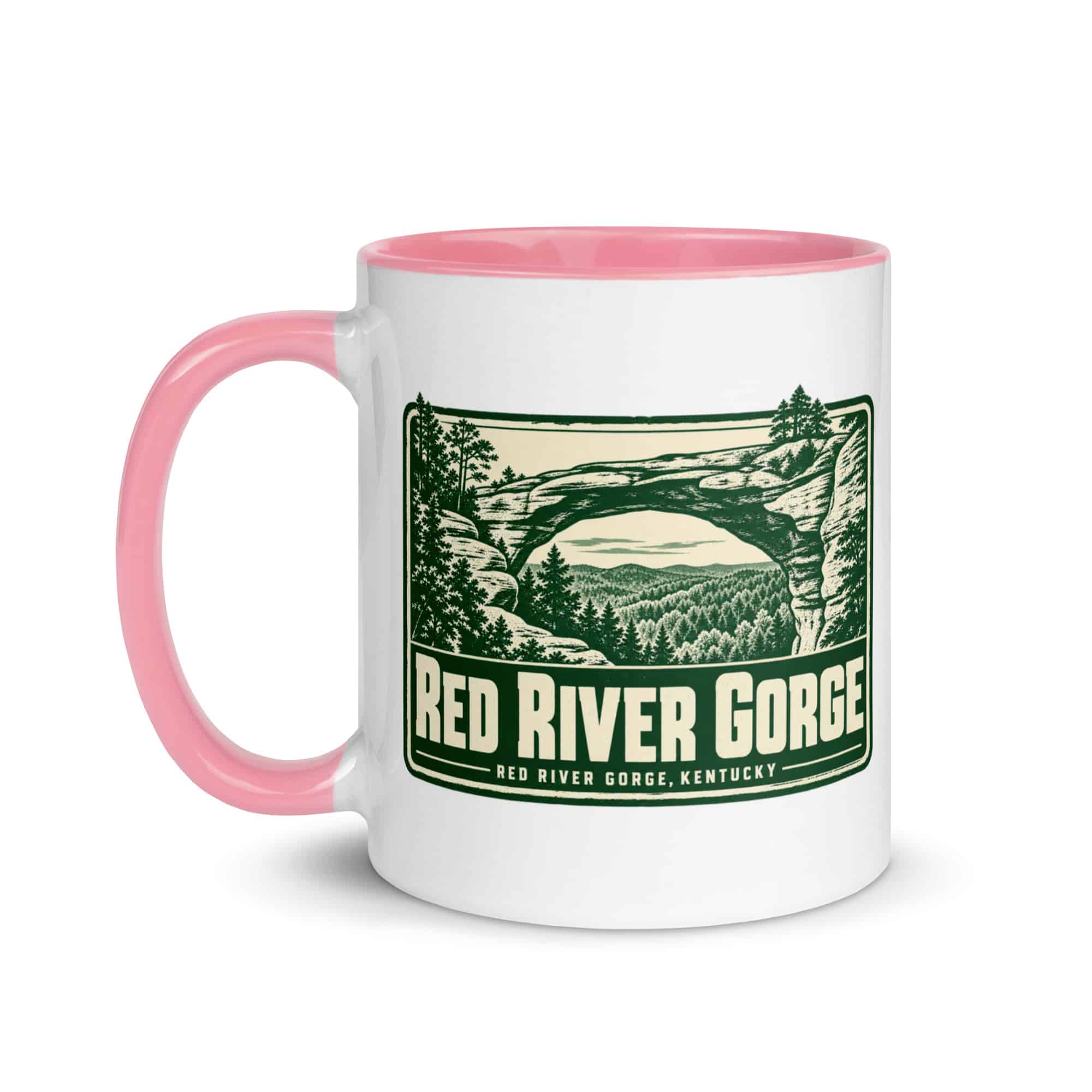 Red River Gorge Color Inside Coffee Mug: Red River Gorge Destination Seal, Forest Ink Stamp