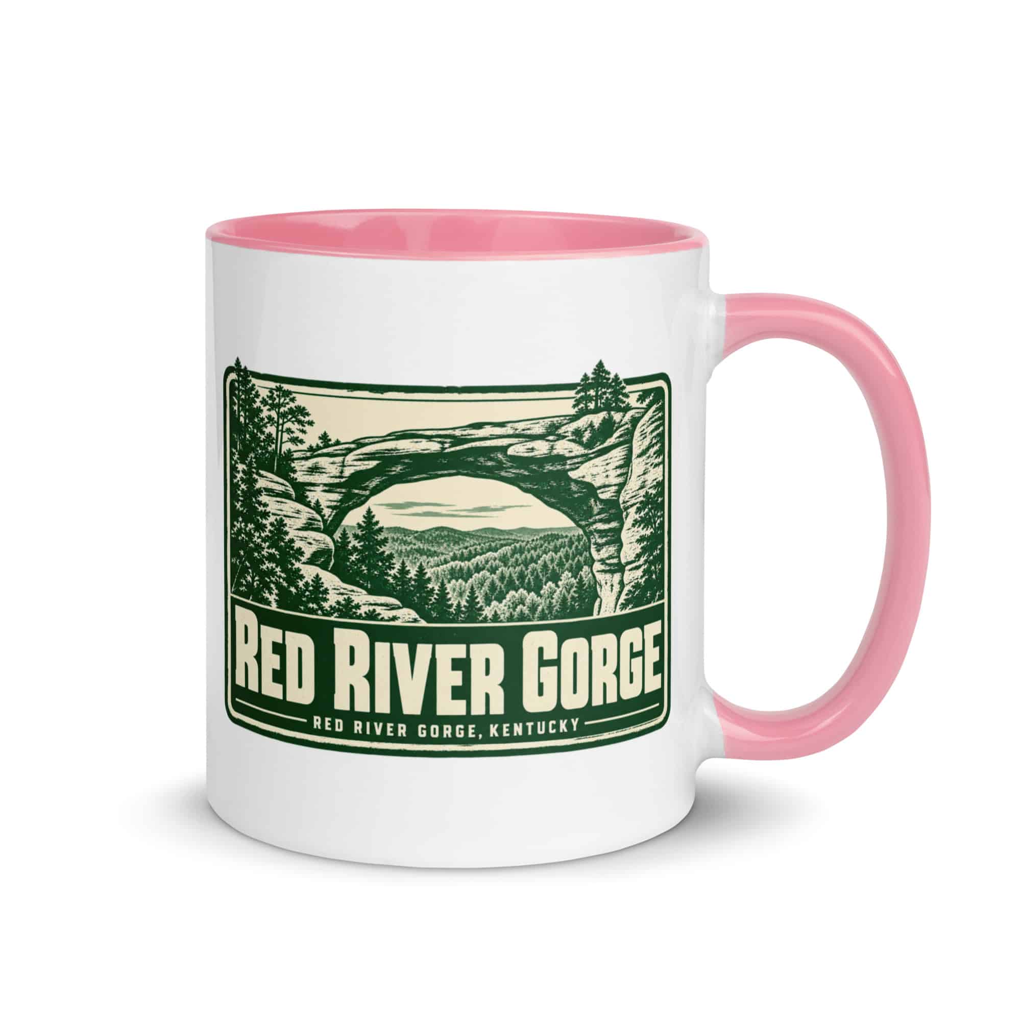 Red River Gorge Color Inside Coffee Mug: Red River Gorge Destination Seal, Forest Ink Stamp