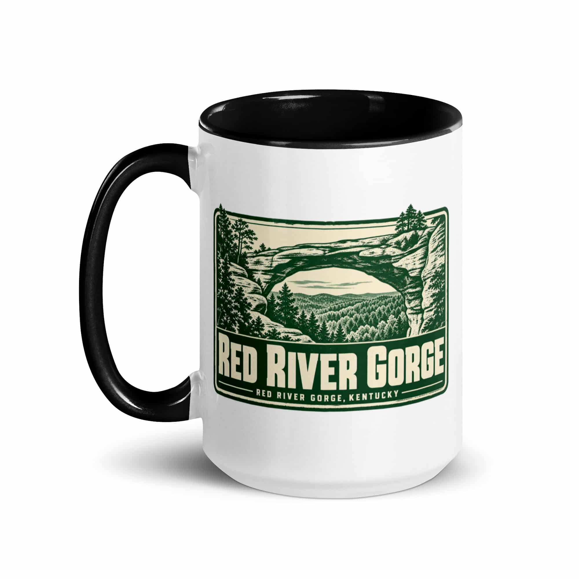 Red River Gorge Color Inside Coffee Mug: Red River Gorge Destination Seal, Forest Ink Stamp