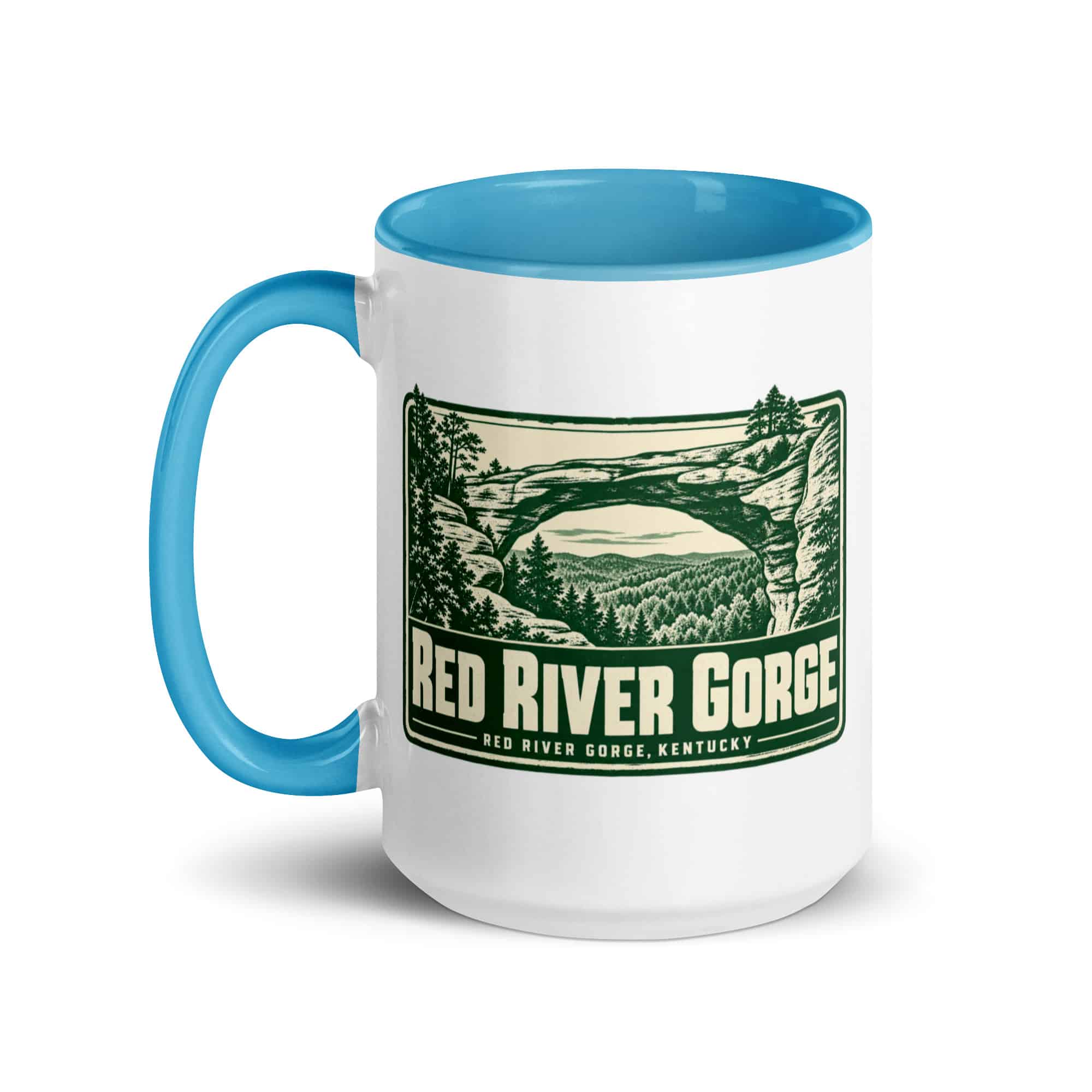 Red River Gorge Color Inside Coffee Mug: Red River Gorge Destination Seal, Forest Ink Stamp