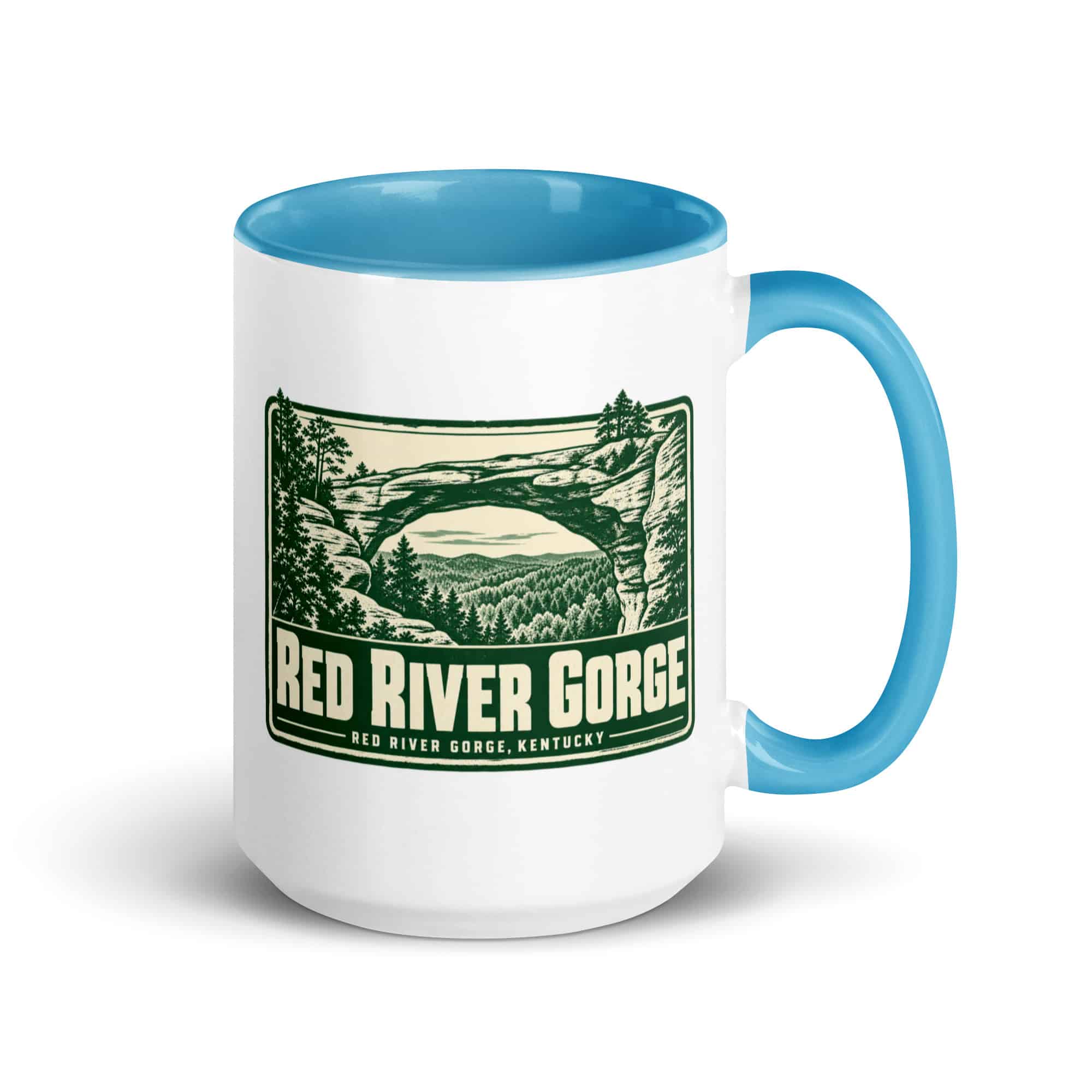 Red River Gorge Color Inside Coffee Mug: Red River Gorge Destination Seal, Forest Ink Stamp