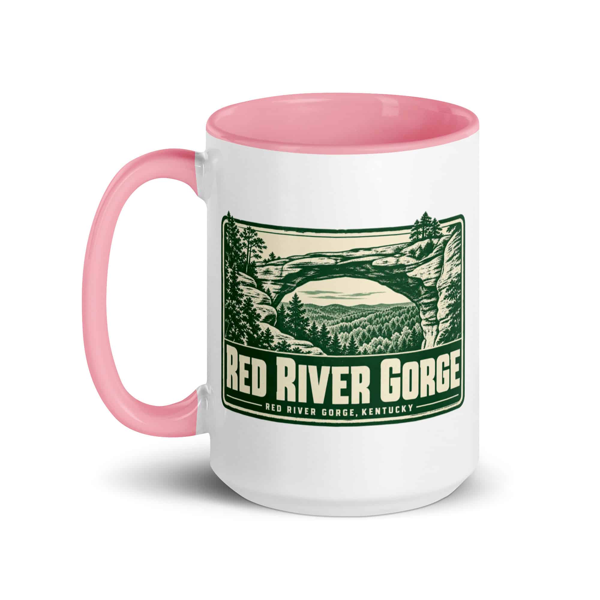 Red River Gorge Color Inside Coffee Mug: Red River Gorge Destination Seal, Forest Ink Stamp