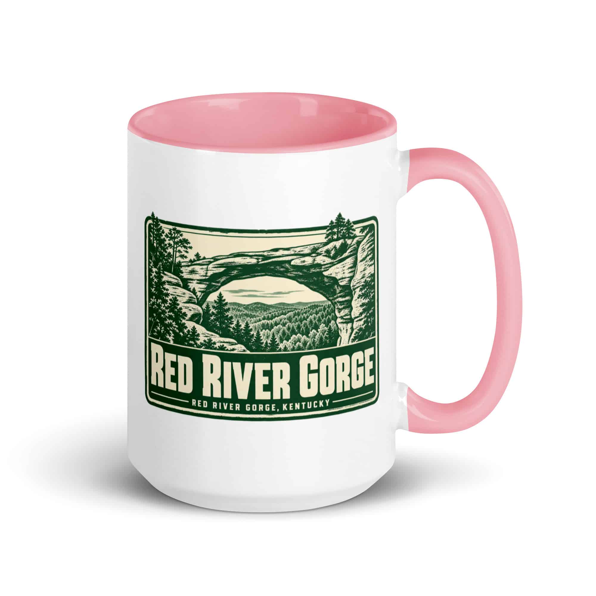 Red River Gorge Color Inside Coffee Mug: Red River Gorge Destination Seal, Forest Ink Stamp