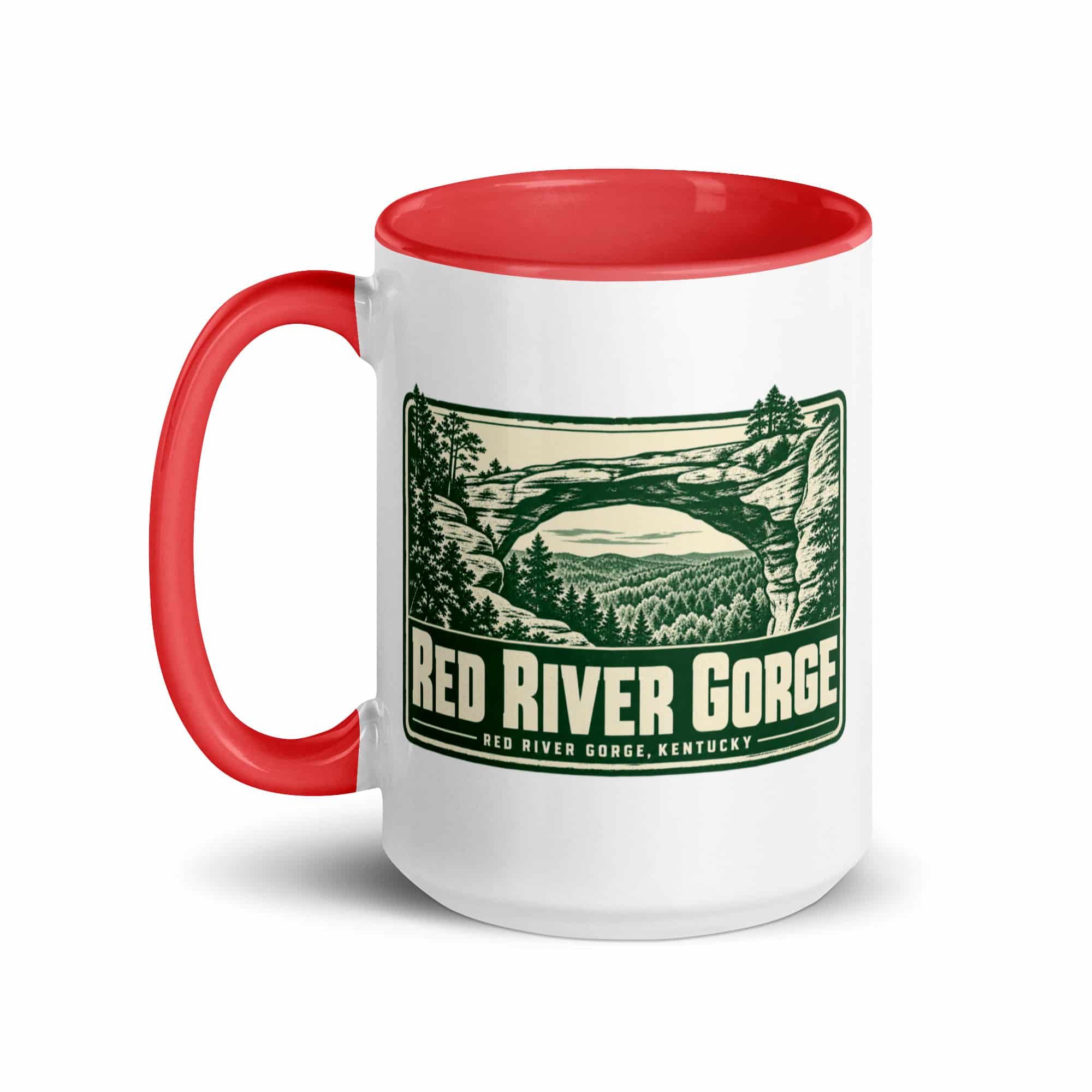 Red River Gorge Color Inside Coffee Mug: Red River Gorge Destination Seal, Forest Ink Stamp