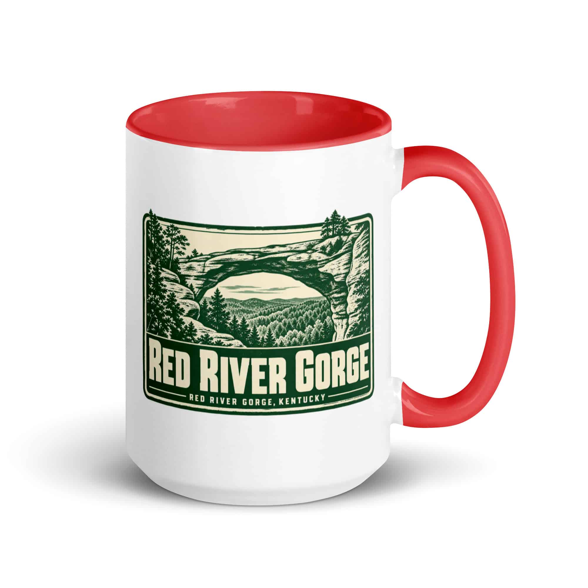 Red River Gorge Color Inside Coffee Mug: Red River Gorge Destination Seal, Forest Ink Stamp