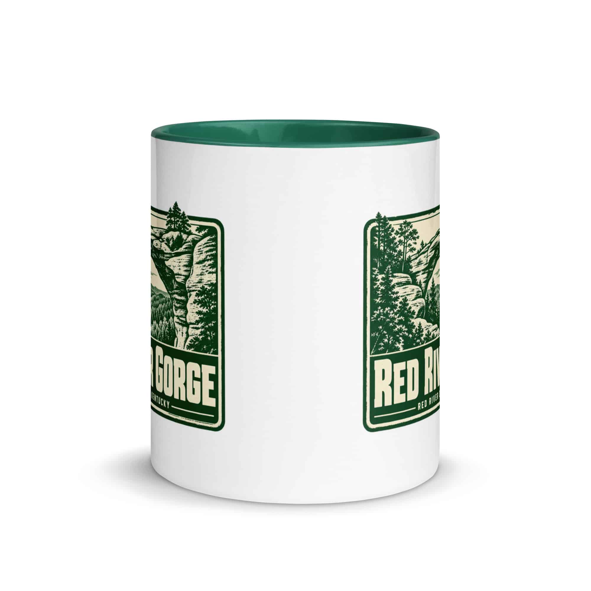 Red River Gorge Color Inside Coffee Mug: Red River Gorge Destination Seal, Forest Ink Stamp