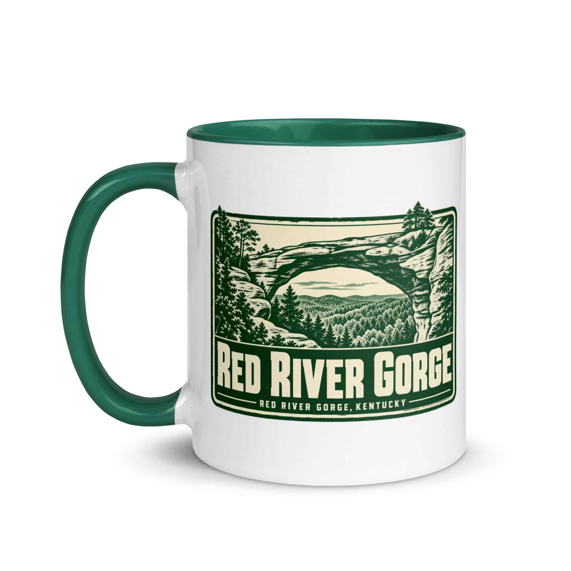 Red River Gorge Color Inside Coffee Mug: Red River Gorge Destination Seal, Forest Ink Stamp