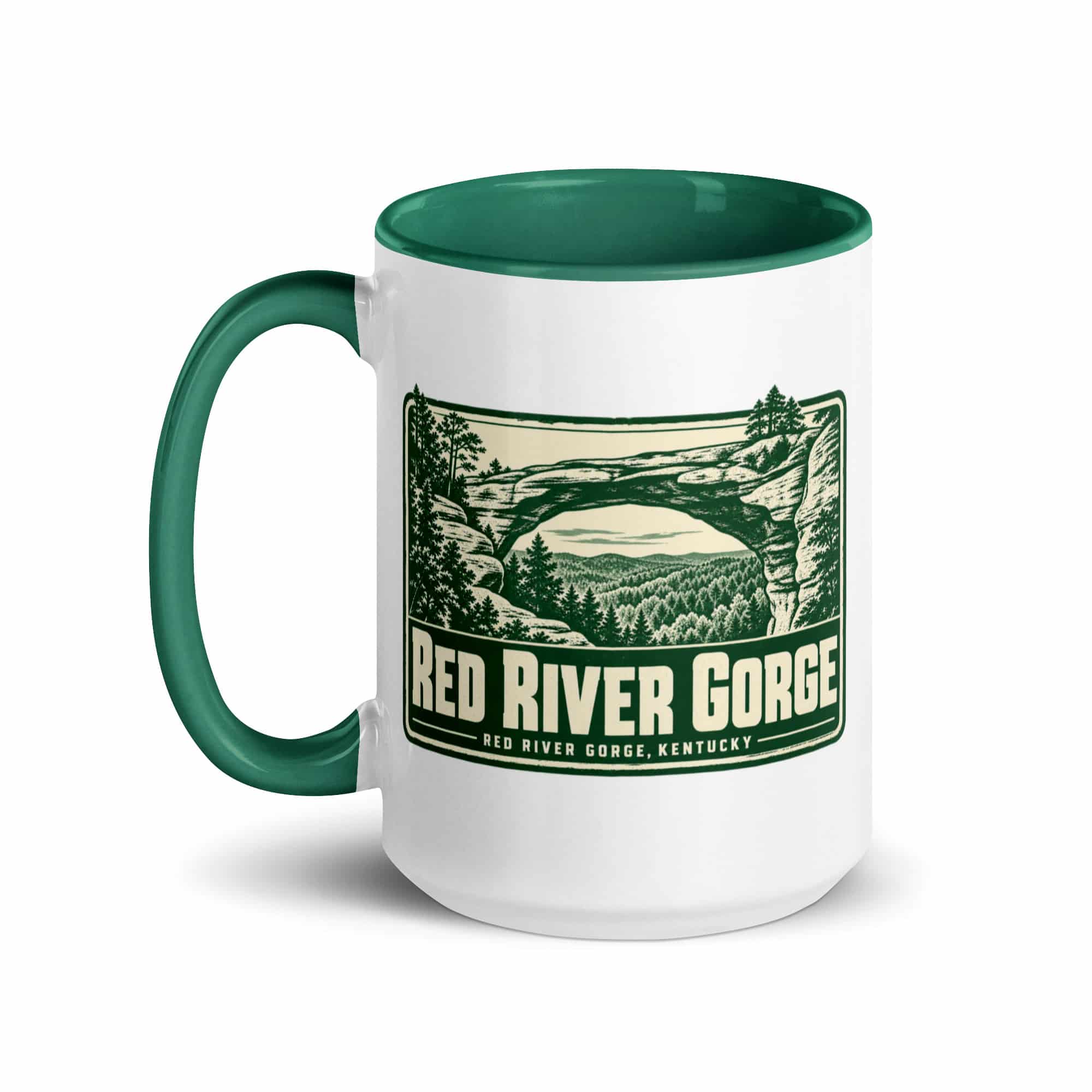 Red River Gorge Color Inside Coffee Mug: Red River Gorge Destination Seal, Forest Ink Stamp