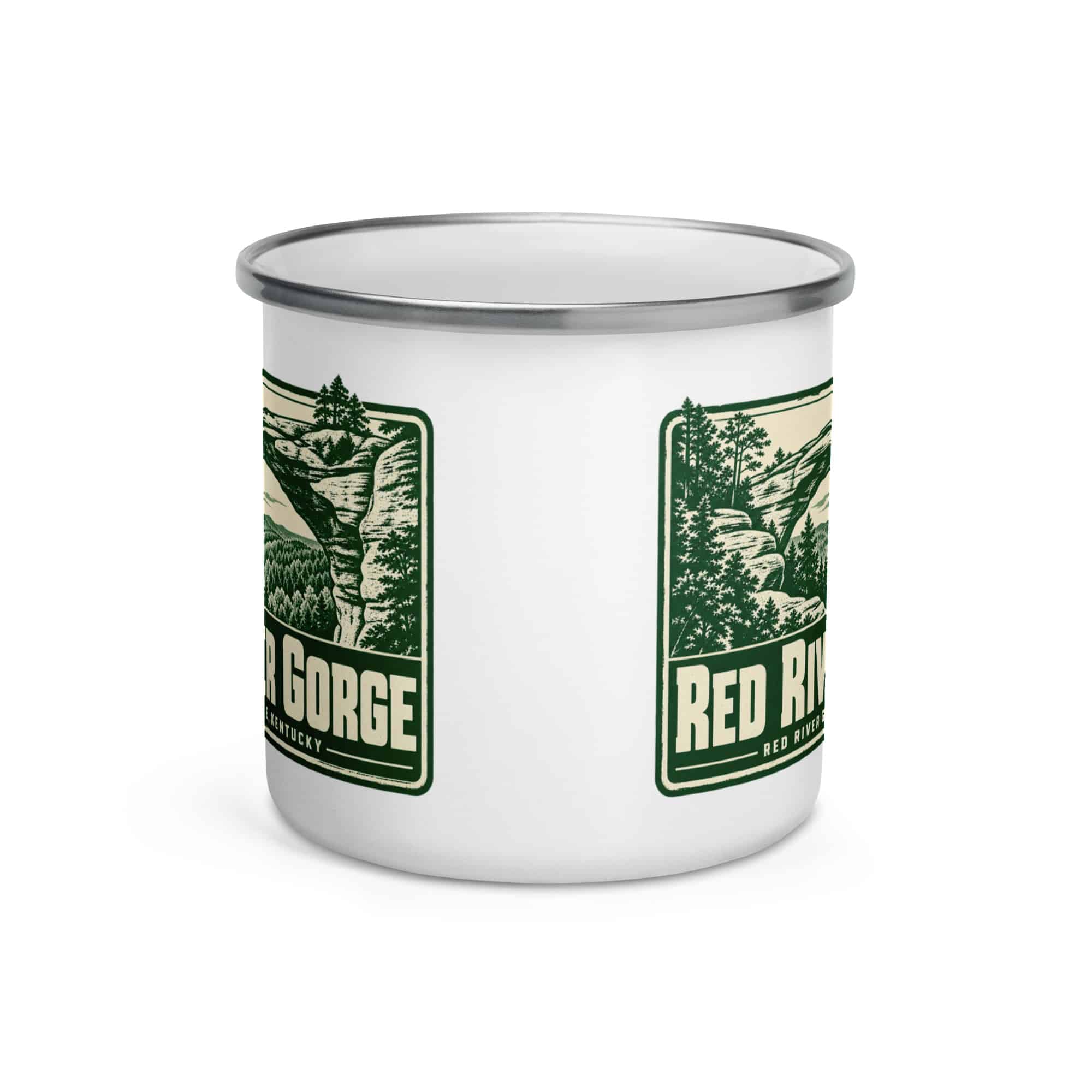 Red River Gorge Enamel Camp Mug: Red River Gorge Destination Seal, Forest Ink Stamp