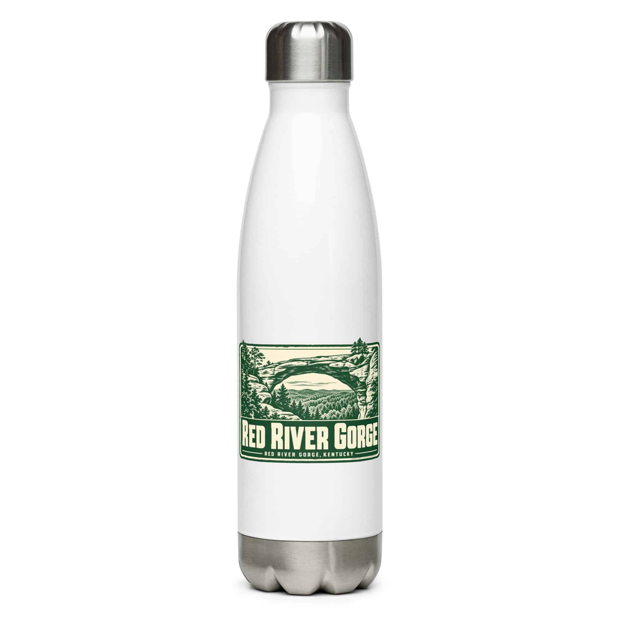 Red River Gorge Stainless Steel Water Bottle: Red River Gorge Destination Seal, Forest Ink Stamp