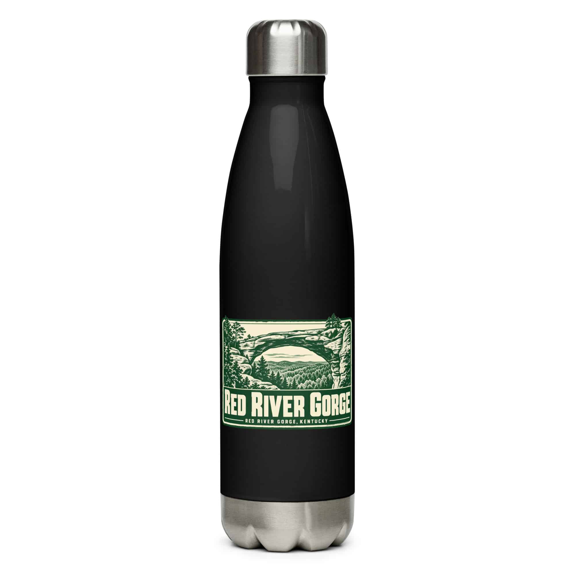 Red River Gorge Stainless Steel Water Bottle: Red River Gorge Destination Seal, Forest Ink Stamp