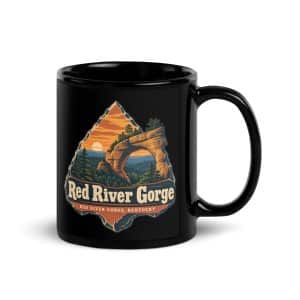 Red River Gorge Black Coffee Mug: Red River Gorge, Scenic Shield Badge - 11 oz - Handle on Right