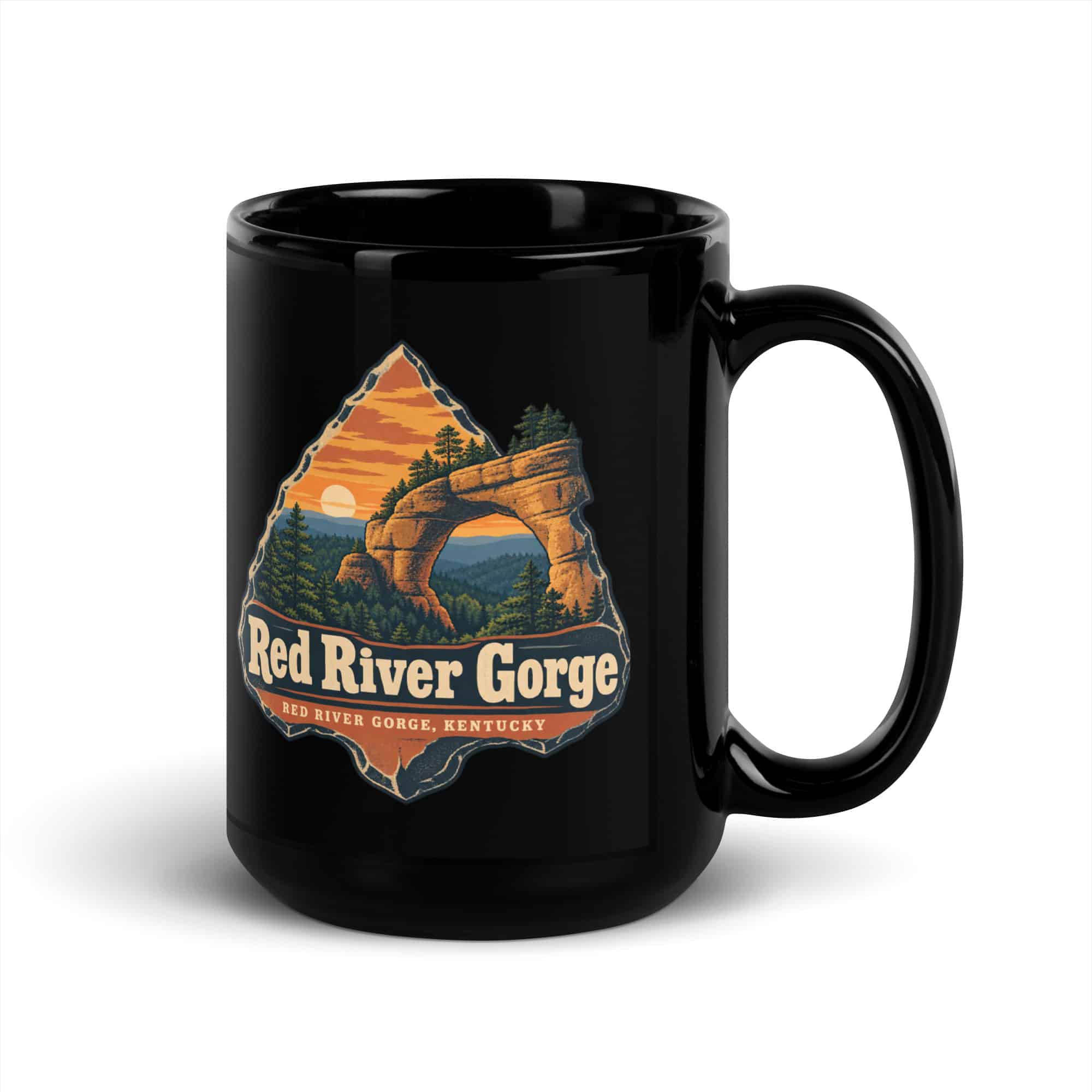 Red River Gorge Black Coffee Mug: Red River Gorge Destination Seal, Scenic Shield Badge