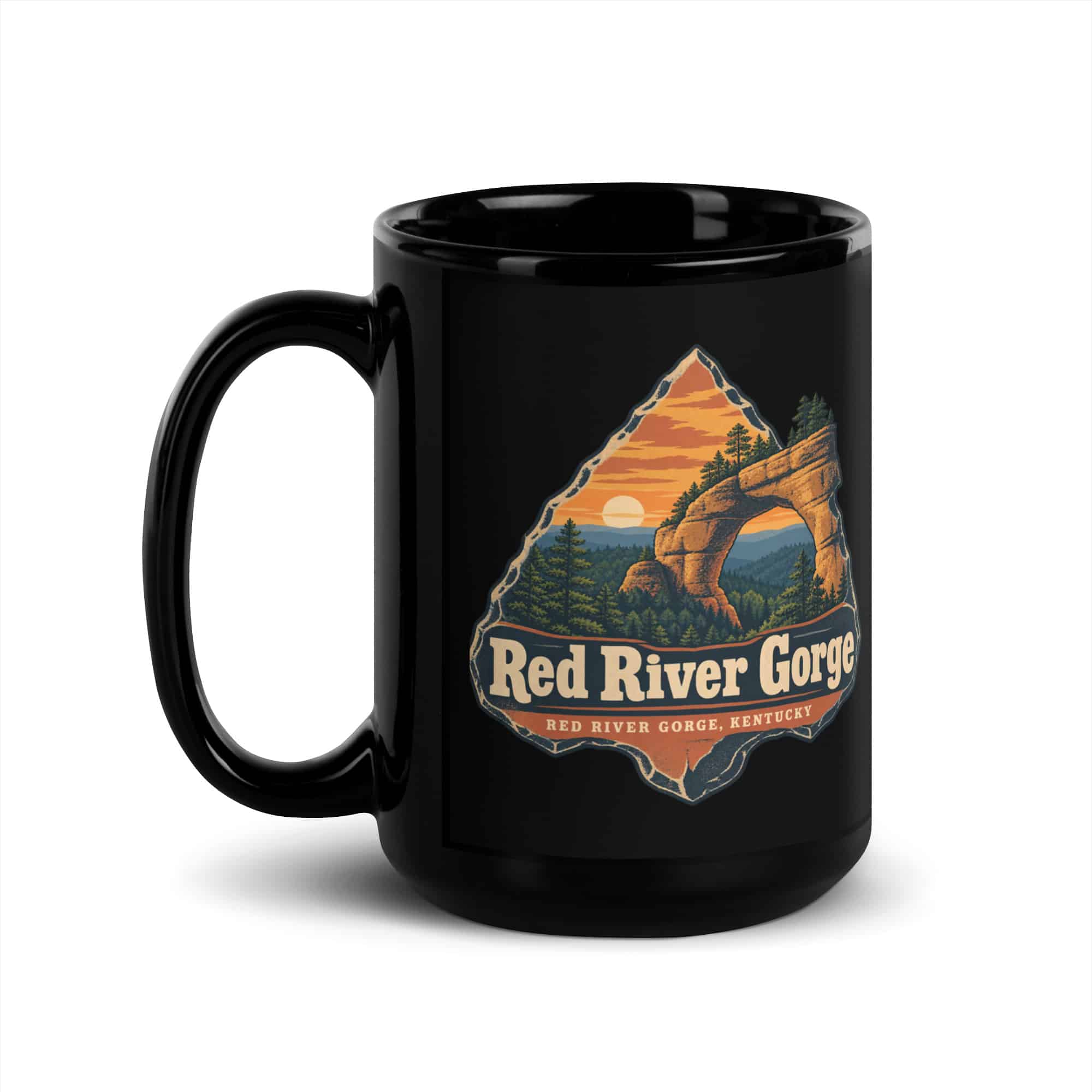 Red River Gorge Black Coffee Mug: Red River Gorge Destination Seal, Scenic Shield Badge
