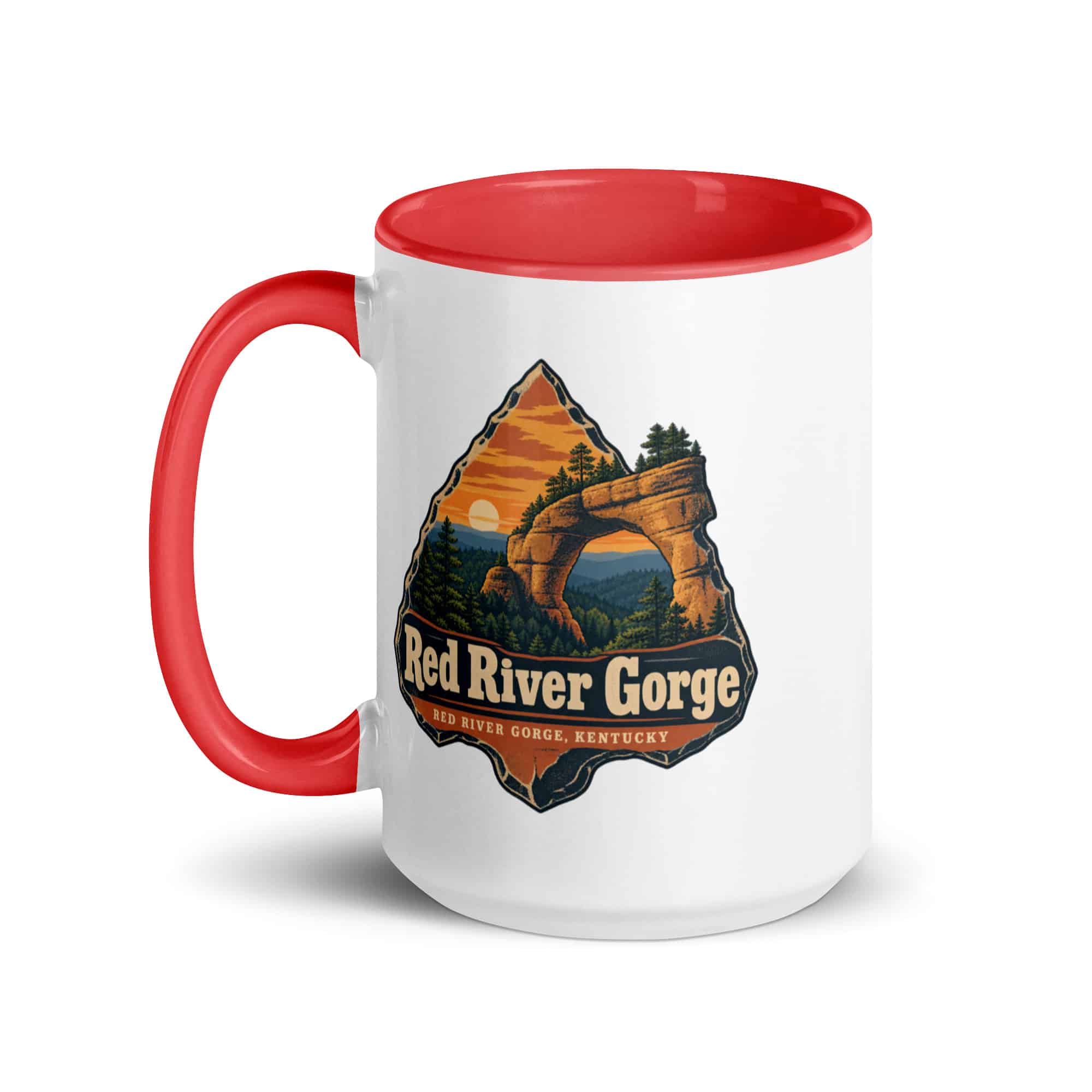 Red River Gorge Color Inside Coffee Mug: Red River Gorge Destination Seal, Scenic Shield Badge