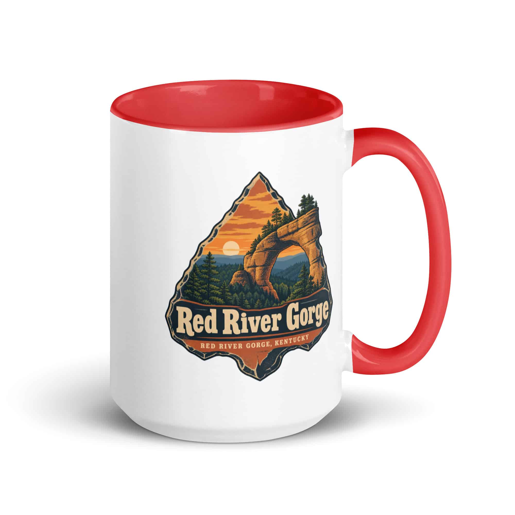 Red River Gorge Color Inside Coffee Mug: Red River Gorge Destination Seal, Scenic Shield Badge
