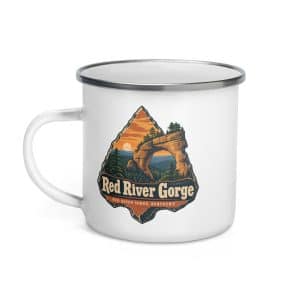 Red River Gorge Enamel Camp Mug: Red River Gorge Destination Seal, Scenic Shield Badge - 12 oz - Left