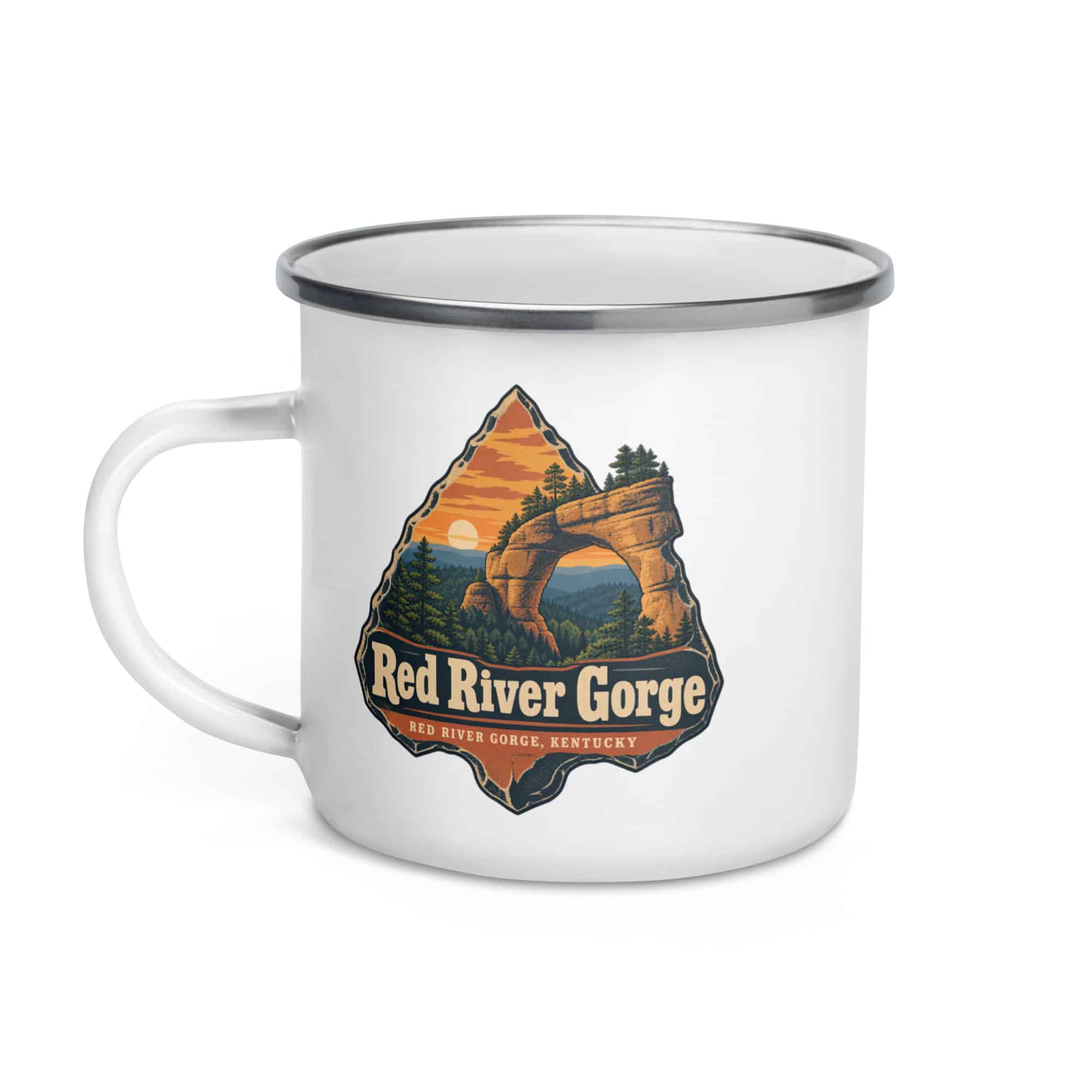 Red River Gorge Enamel Camp Mug: Red River Gorge Destination Seal, Scenic Shield Badge