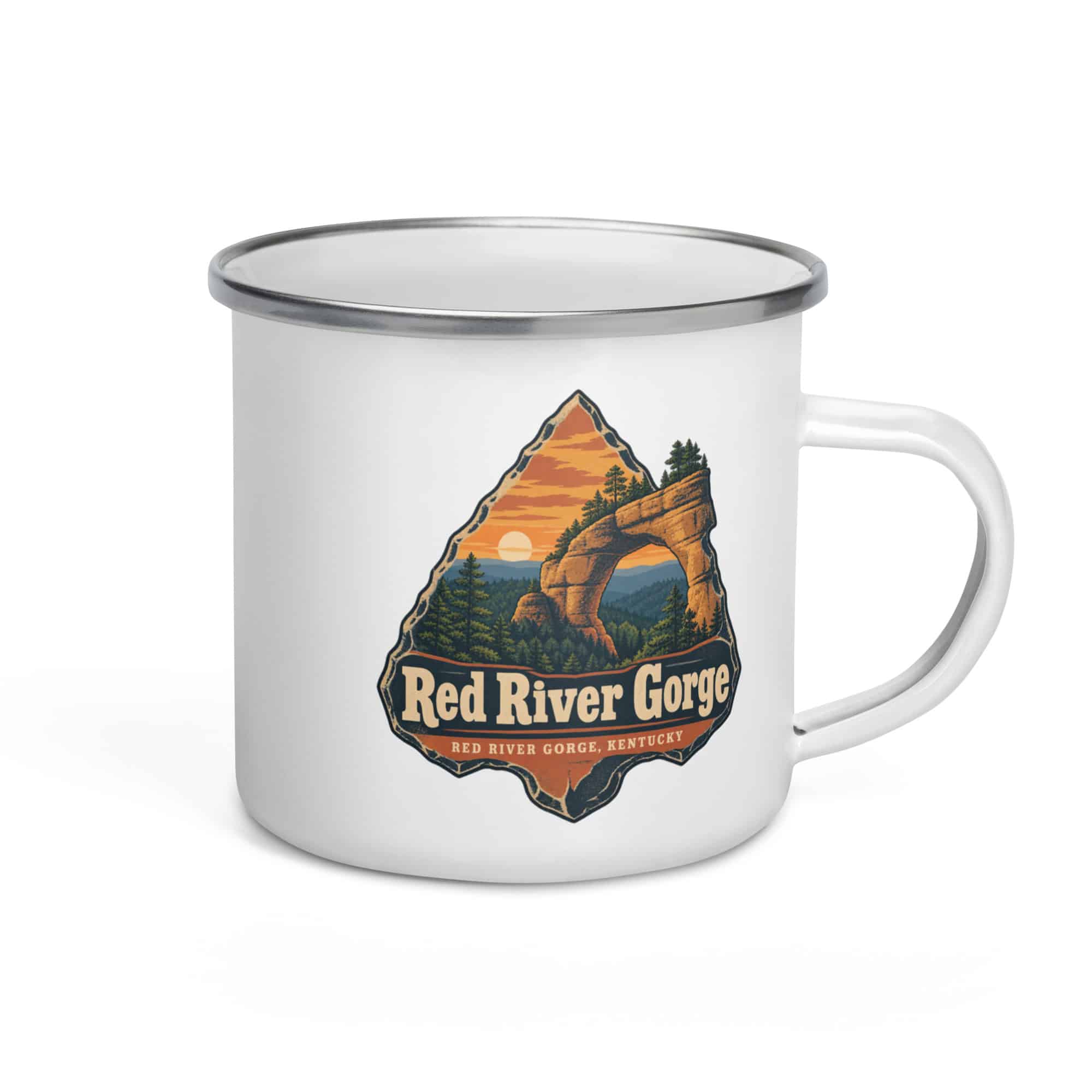 Red River Gorge Enamel Camp Mug: Red River Gorge Destination Seal, Scenic Shield Badge