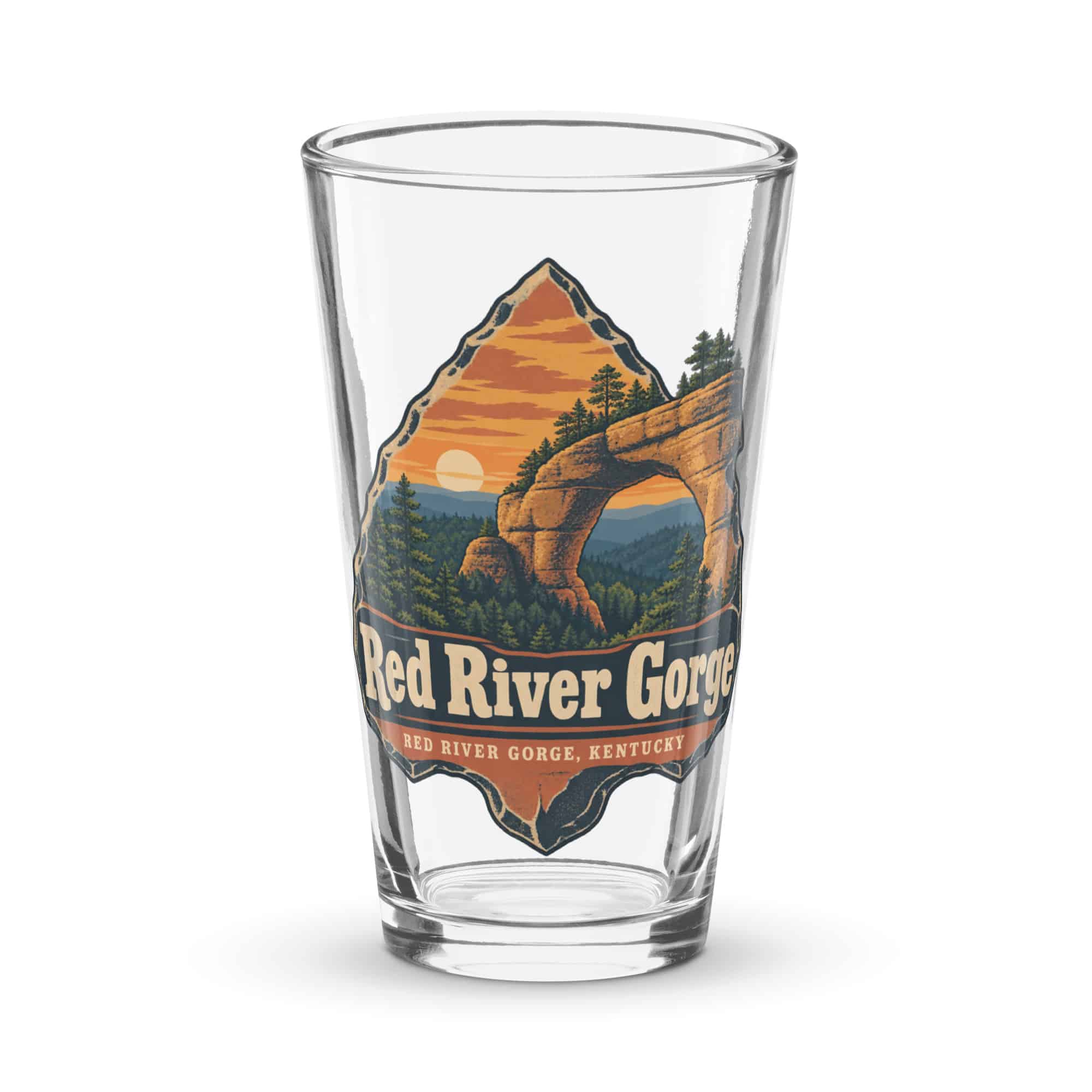 Red River Gorge Pint Glass: Red River Gorge Destination Seal, Scenic Shield Badge