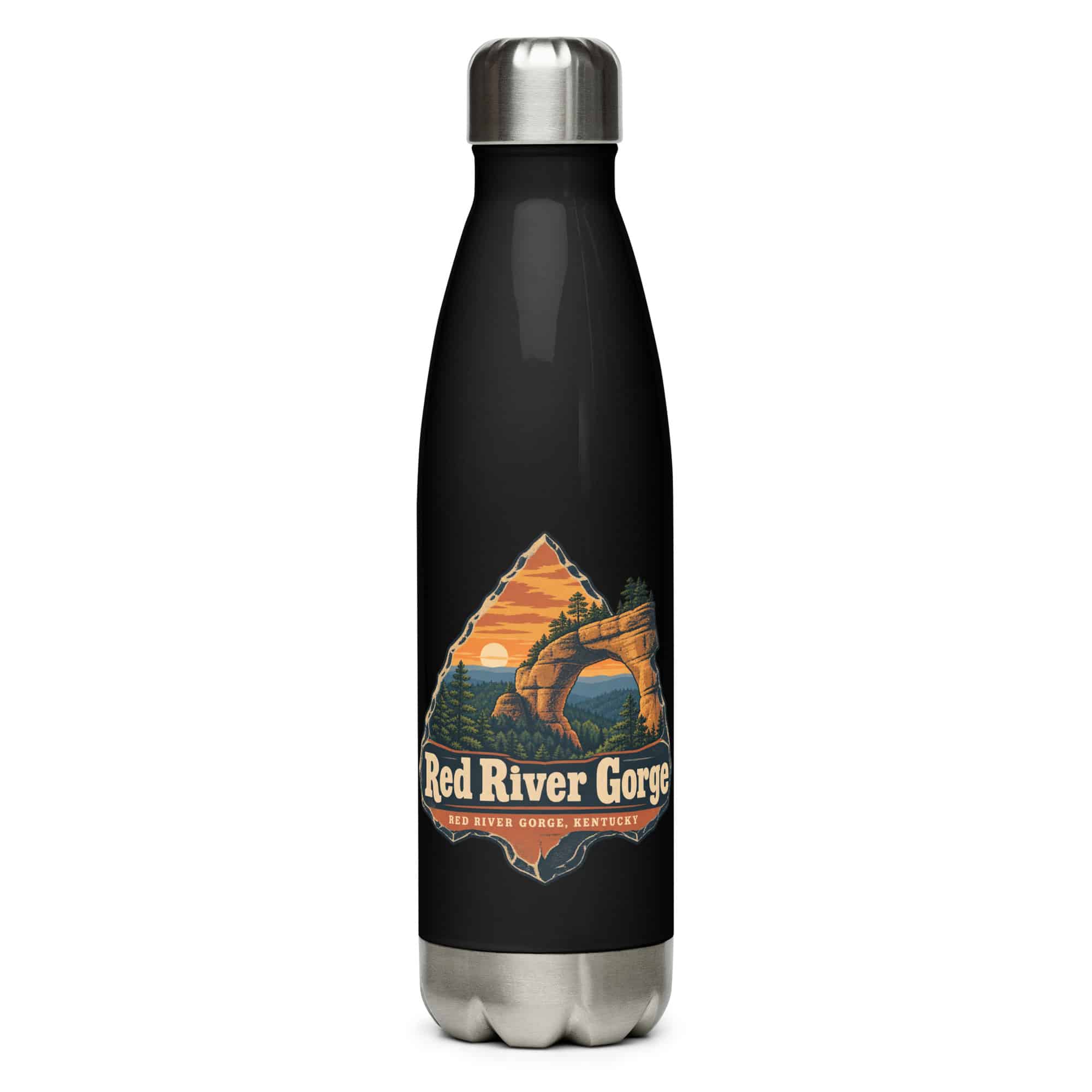 Red River Gorge Stainless Steel Water Bottle: Red River Gorge Destination Seal, Scenic Shield Badge