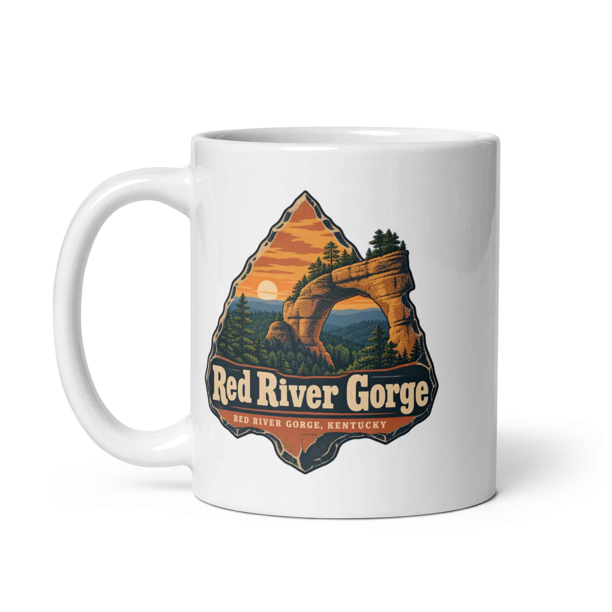 Red River Gorge White Ceramic Coffee Mug: Red River Gorge Destination Seal, Scenic Shield Badge