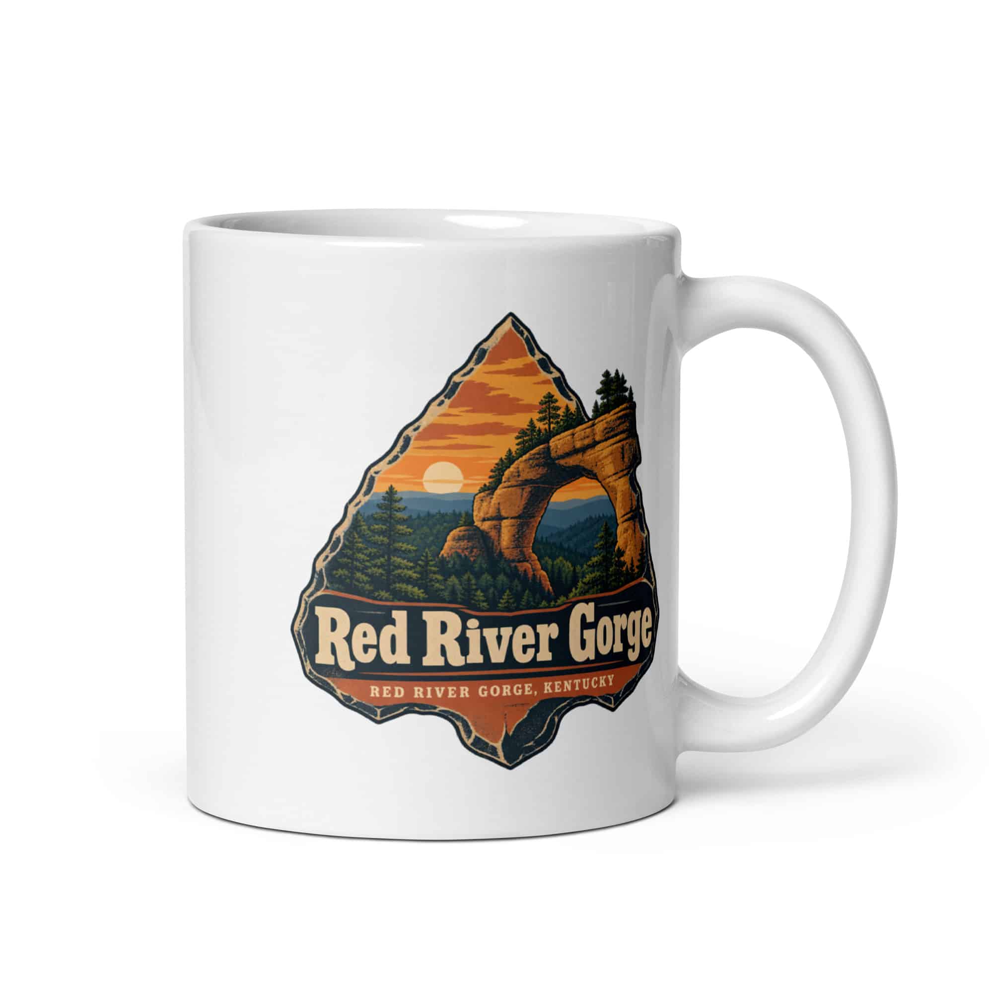 Red River Gorge White Ceramic Coffee Mug: Red River Gorge Destination Seal, Scenic Shield Badge