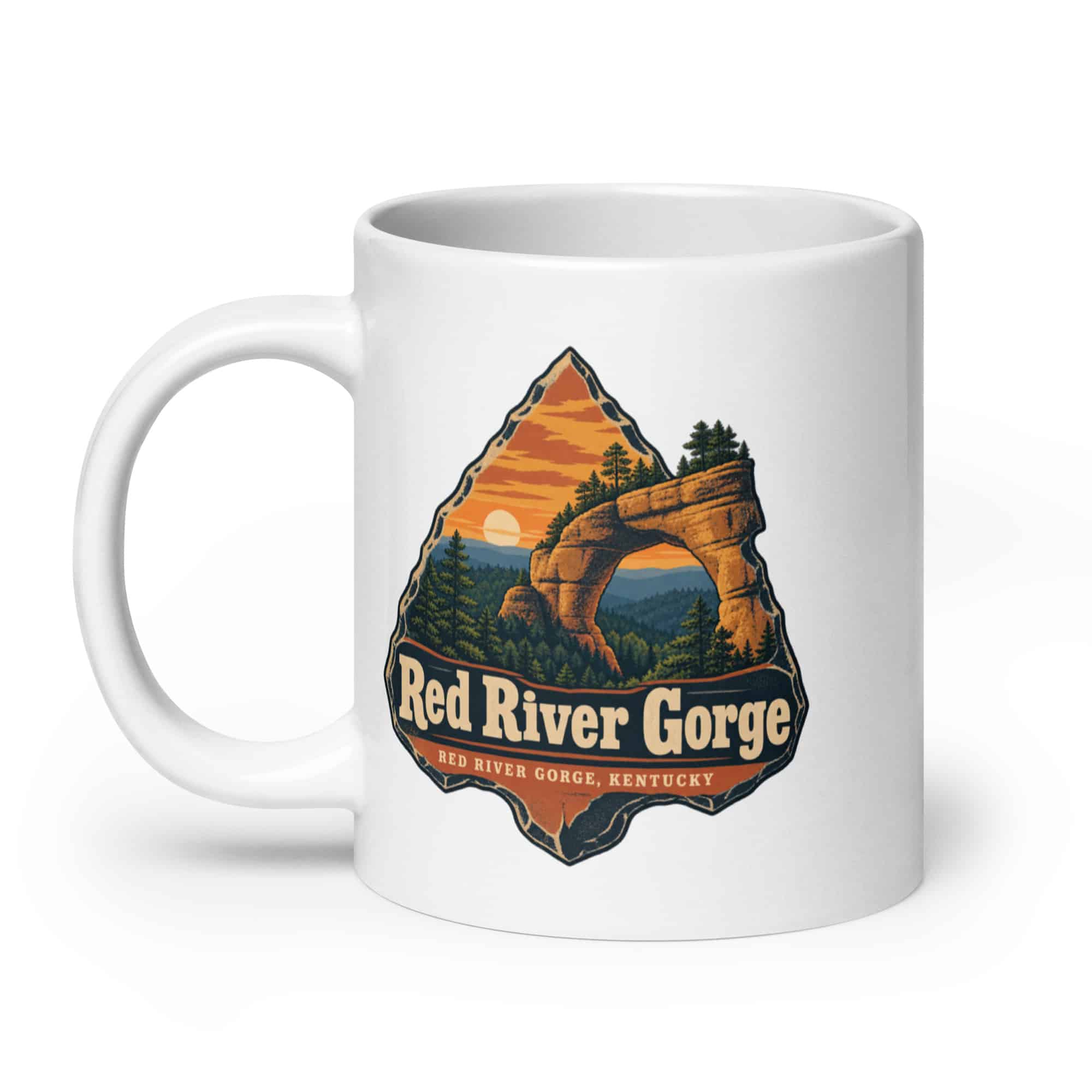 Red River Gorge White Ceramic Coffee Mug: Red River Gorge Destination Seal, Scenic Shield Badge