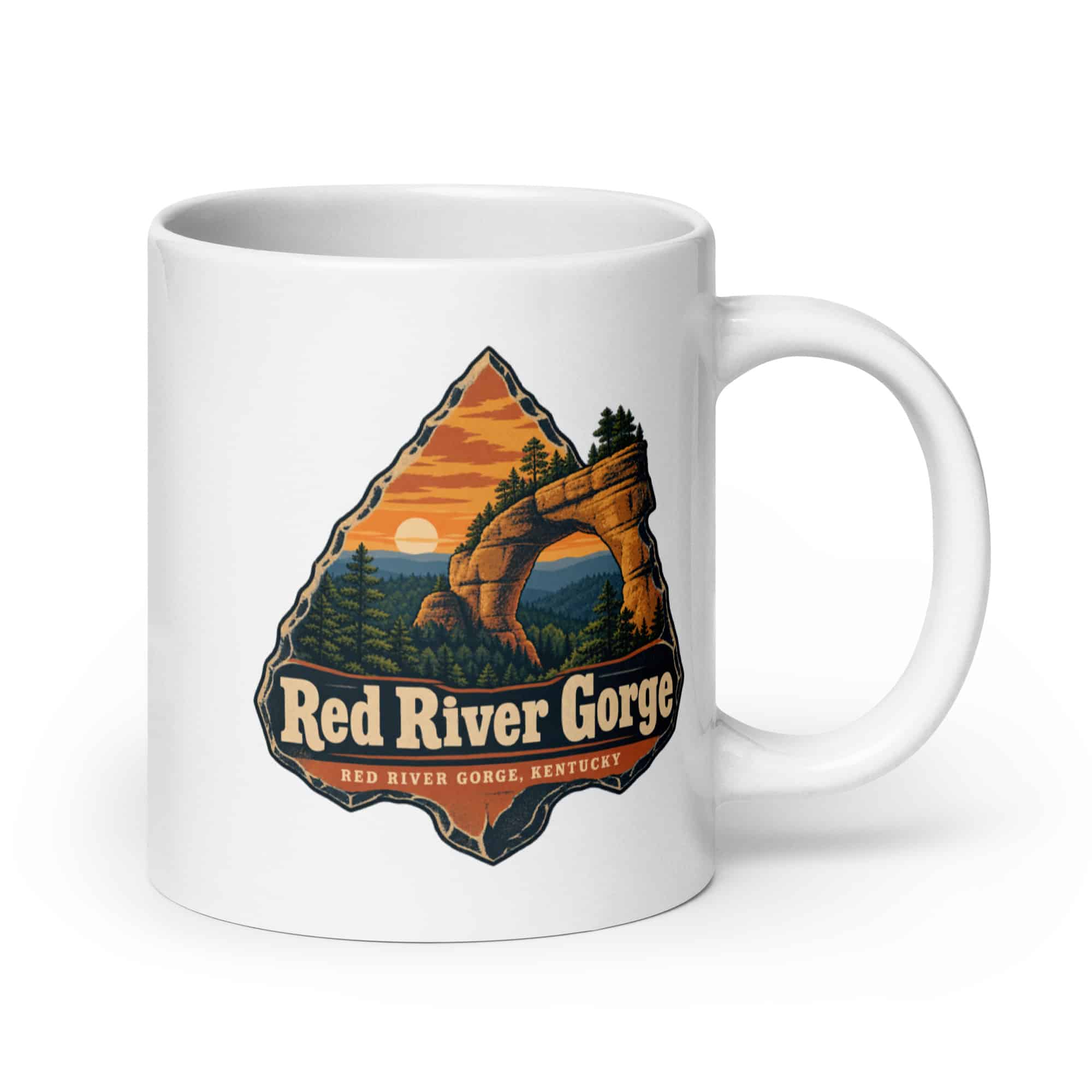 Red River Gorge White Ceramic Coffee Mug: Red River Gorge Destination Seal, Scenic Shield Badge