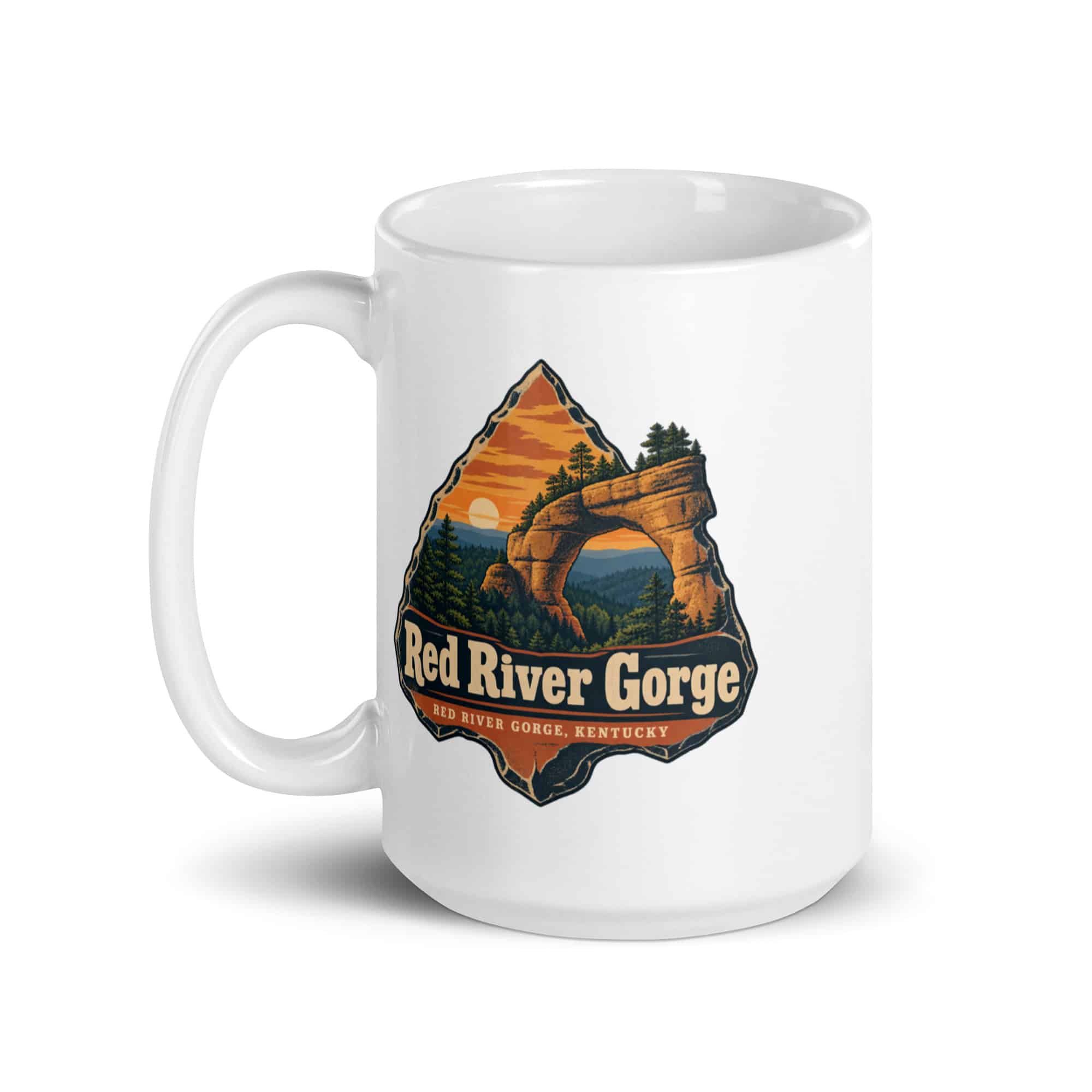 Red River Gorge White Ceramic Coffee Mug: Red River Gorge Destination Seal, Scenic Shield Badge