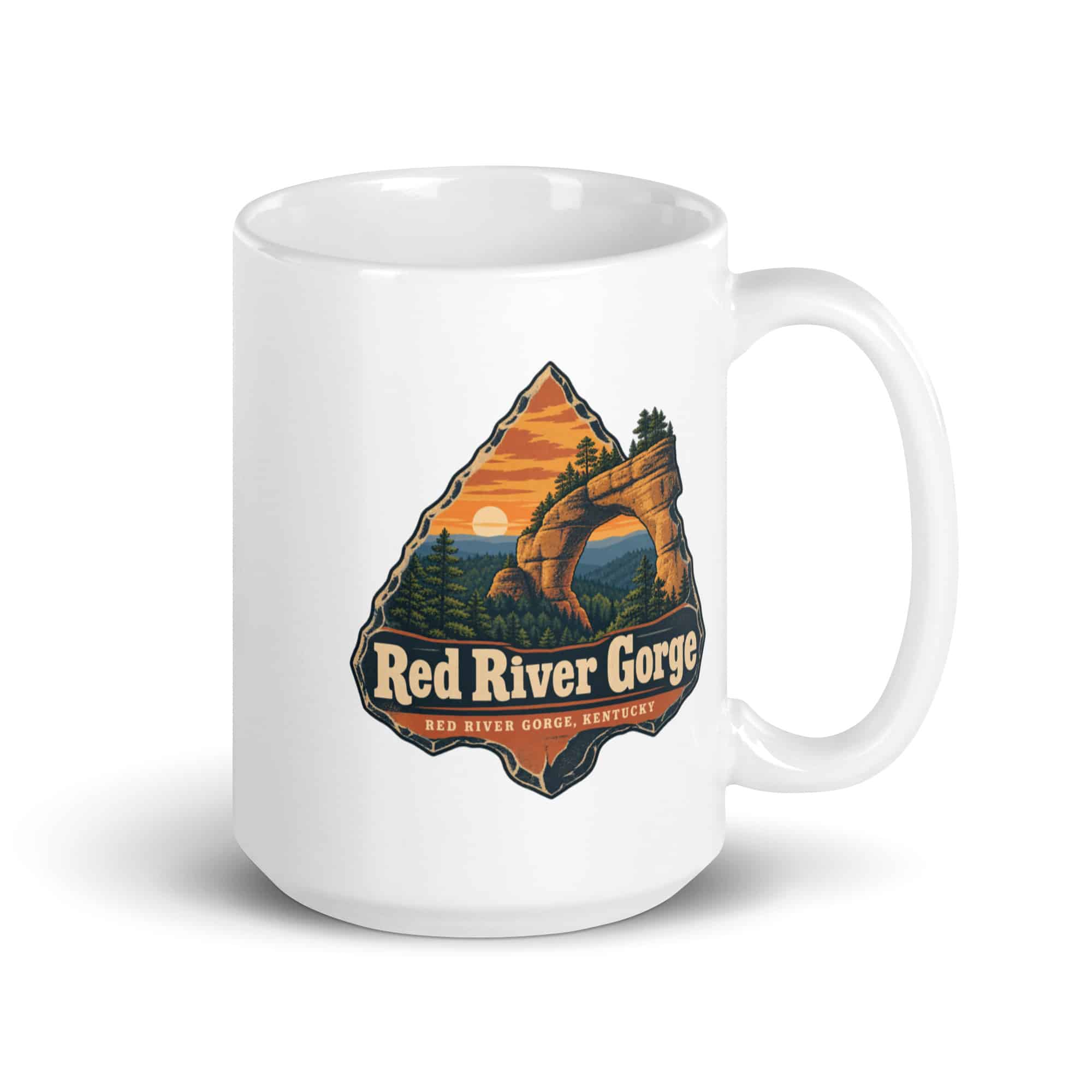 Red River Gorge White Ceramic Coffee Mug: Red River Gorge Destination Seal, Scenic Shield Badge