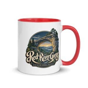 Red River Gorge Color Inside Coffee Mug: Red River Gorge Destination Seal, Woodland Scenic Lettering - 11 oz - Main