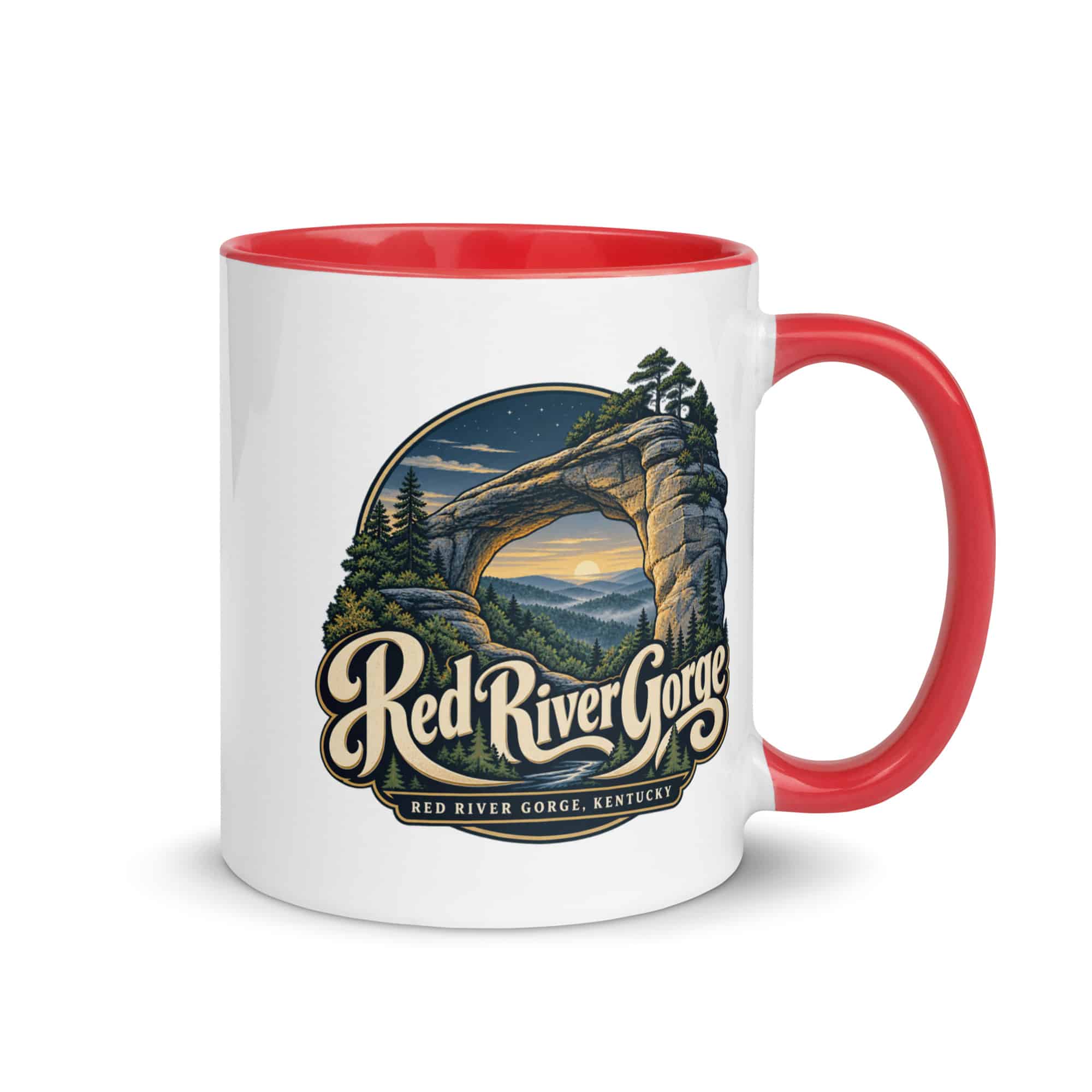 Red River Gorge Color Inside Coffee Mug: Red River Gorge Destination Seal, Woodland Scenic Lettering