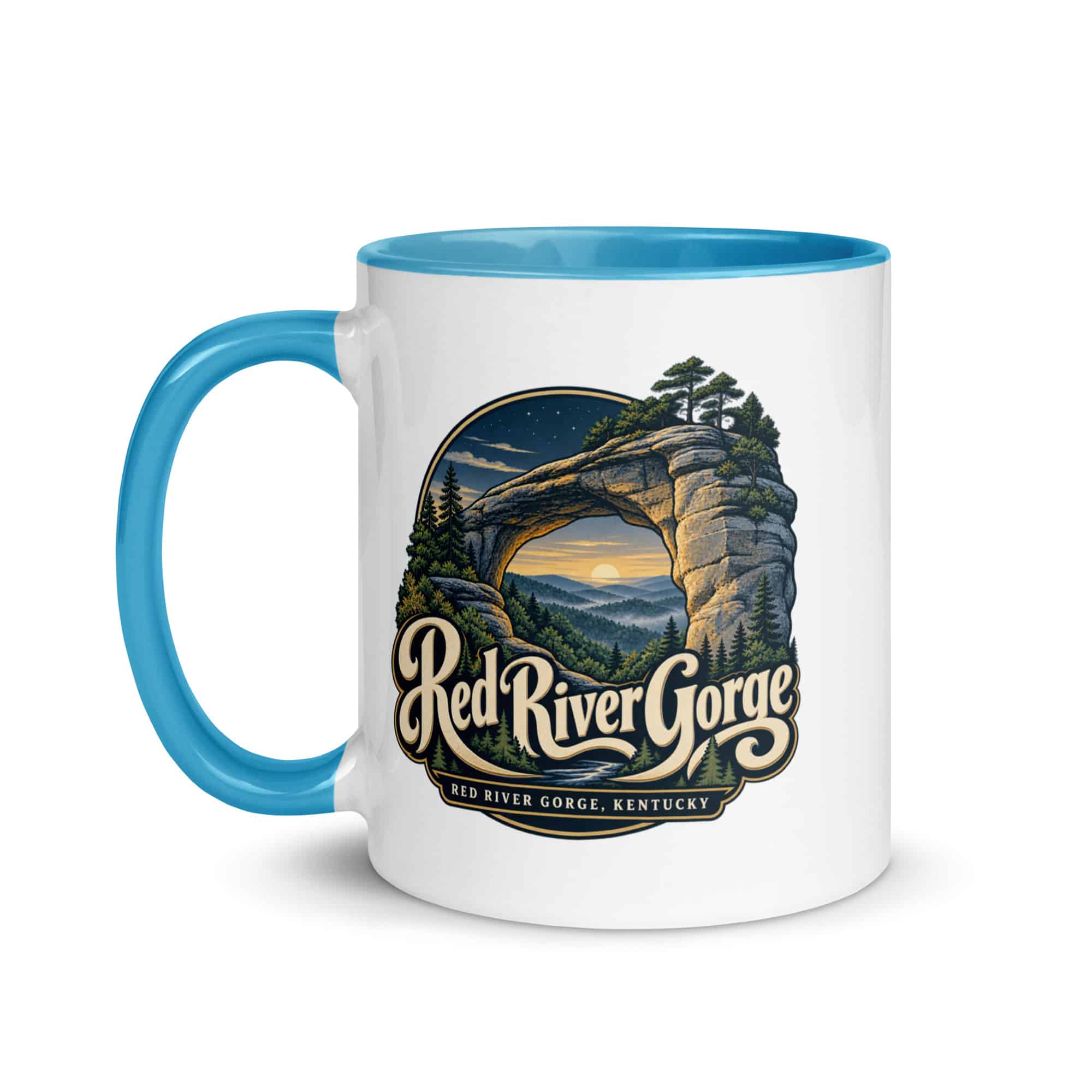 Red River Gorge Color Inside Coffee Mug: Red River Gorge Destination Seal, Woodland Scenic Lettering