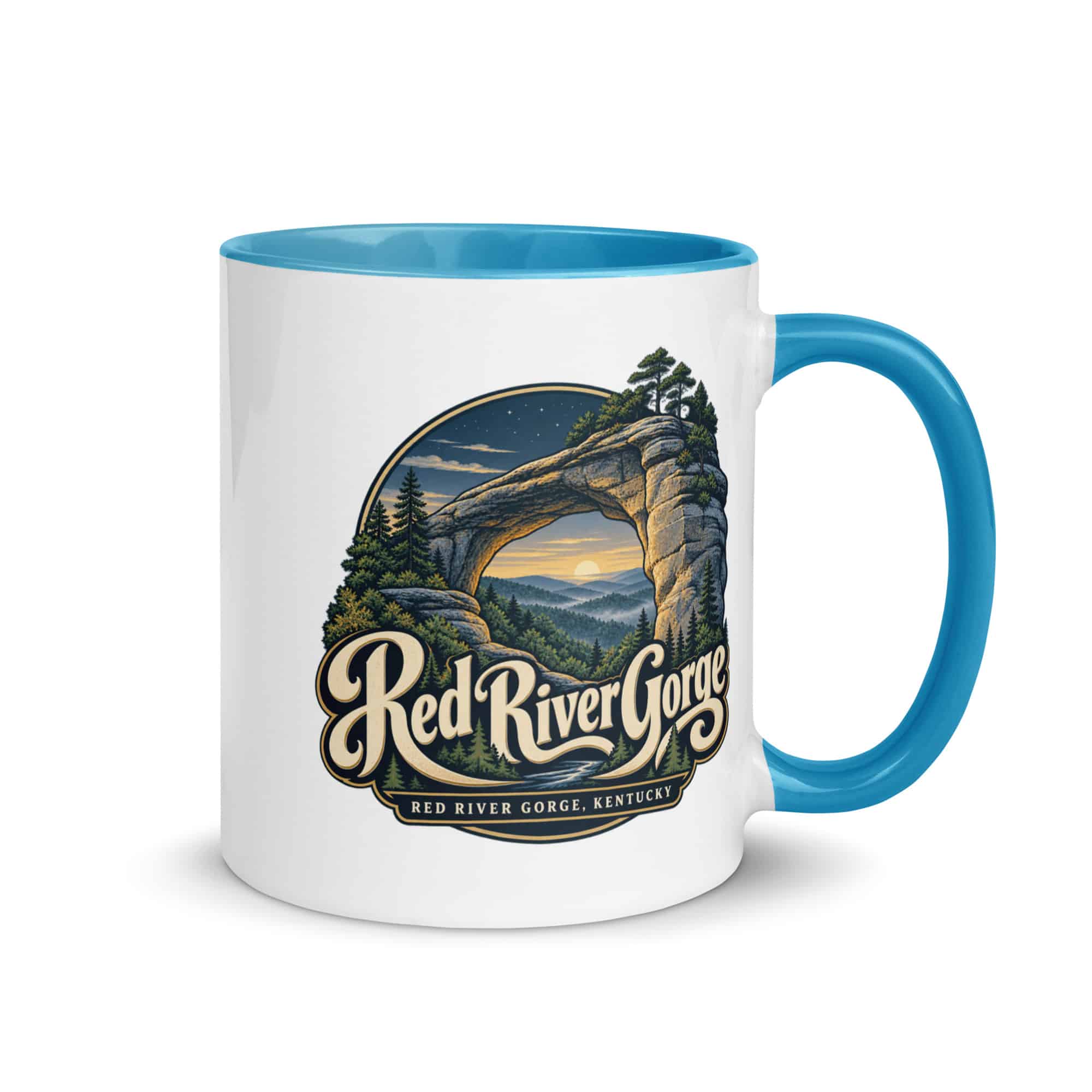 Red River Gorge Color Inside Coffee Mug: Red River Gorge Destination Seal, Woodland Scenic Lettering