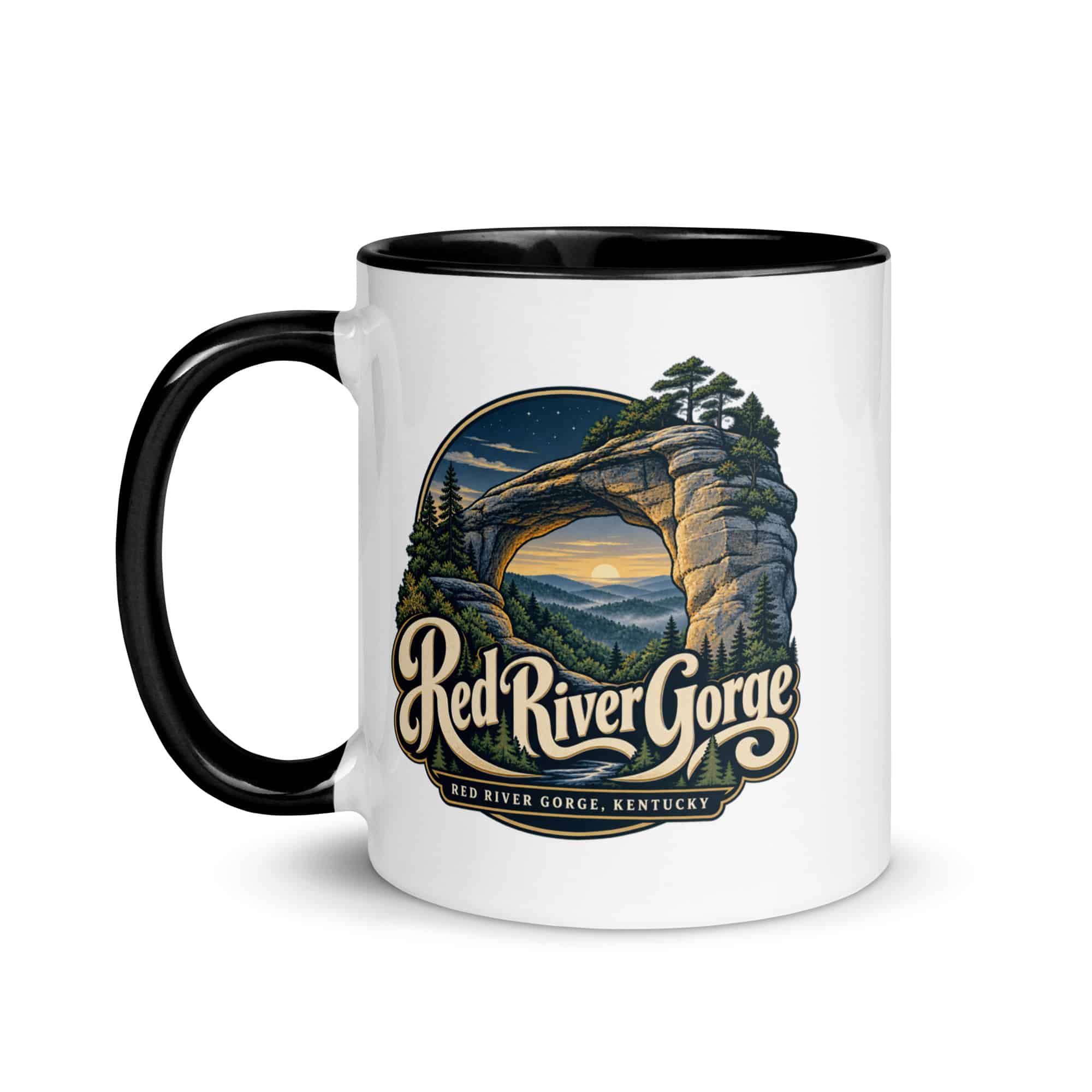 Red River Gorge Color Inside Coffee Mug: Red River Gorge Destination Seal, Woodland Scenic Lettering